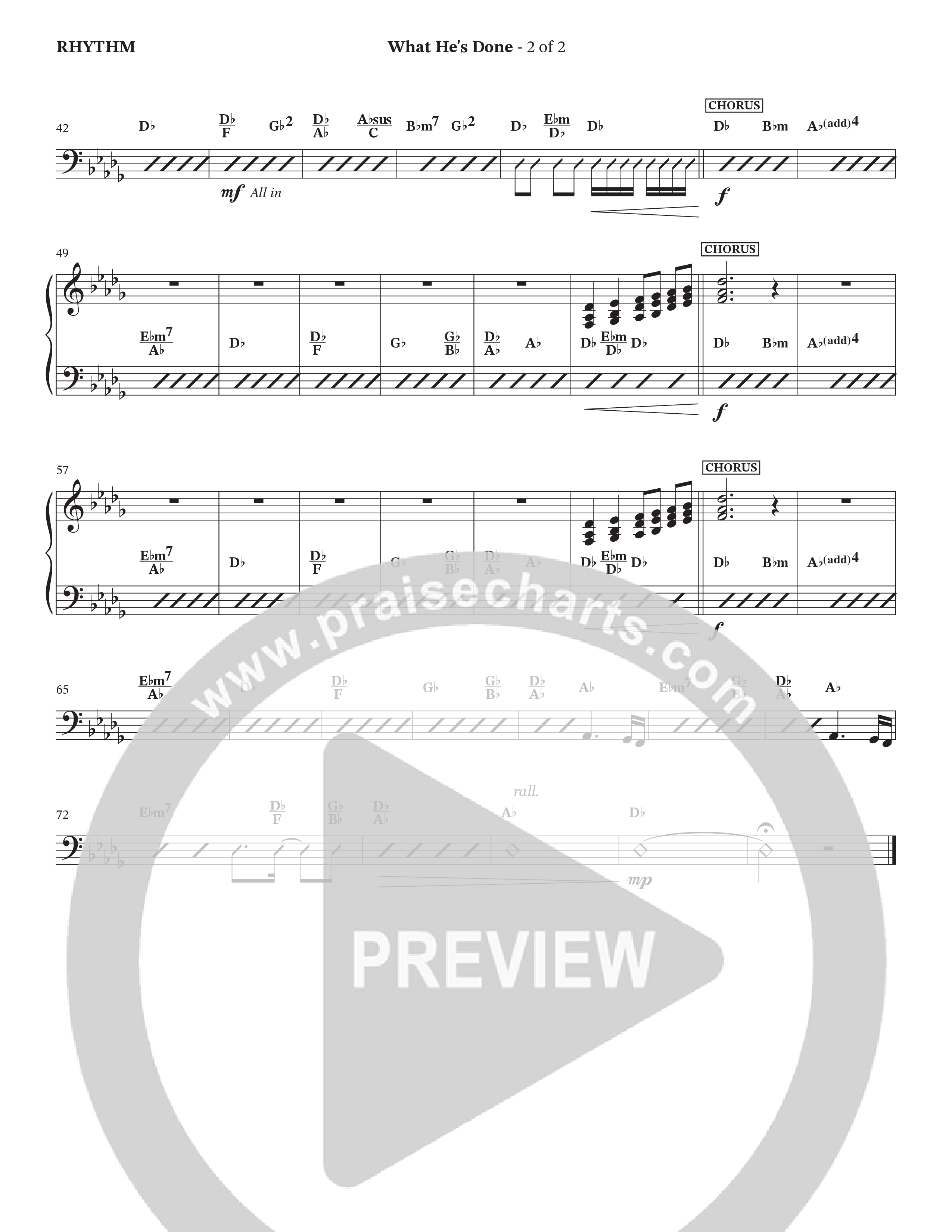 What He's Done (Choral Anthem SATB) Rhythm Chart (The Brooklyn Tabernacle Choir / Arr. Carol Cymbala / Orch. J. Daniel Smith)