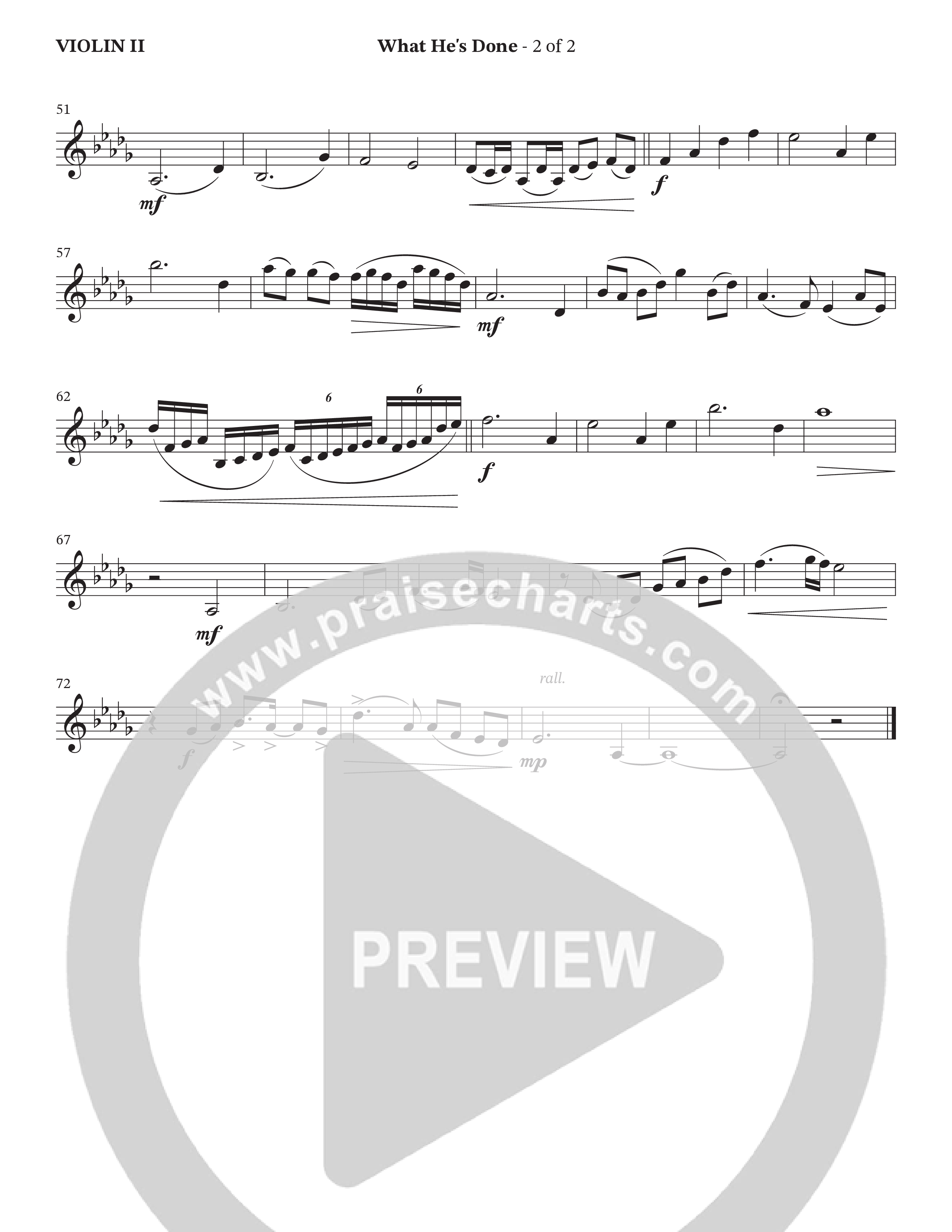 What He's Done (Choral Anthem SATB) Violin 2 (The Brooklyn Tabernacle Choir / Arr. Carol Cymbala / Orch. J. Daniel Smith)