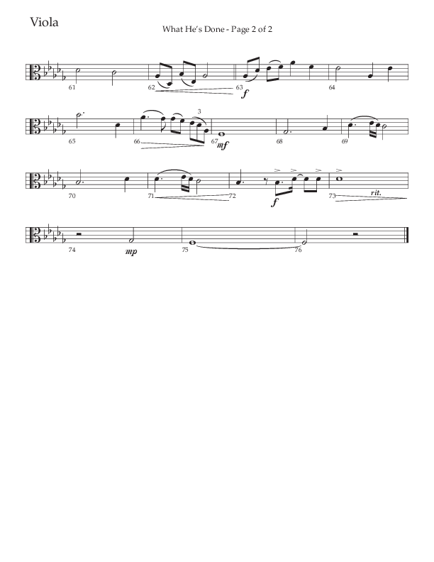 What He's Done (Choral Anthem SATB) Viola (The Brooklyn Tabernacle Choir / Arr. Carol Cymbala / Orch. J. Daniel Smith)