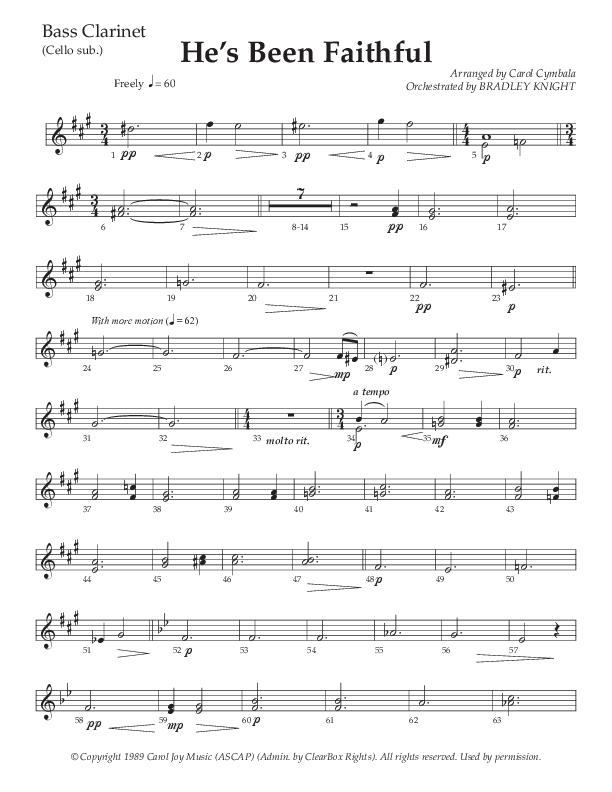He’s Been Faithful (Choral Anthem SATB) Bass Clarinet (The Brooklyn Tabernacle Choir / TaRanda Greene / Arr. Carol Cymbala / Orch. Bradley Knight)