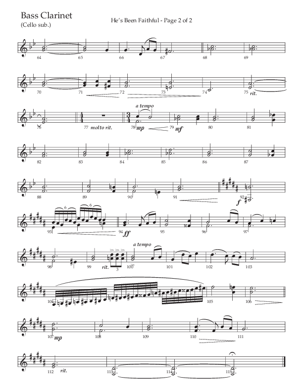 He’s Been Faithful (Choral Anthem SATB) Bass Clarinet (The Brooklyn Tabernacle Choir / TaRanda Greene / Arr. Carol Cymbala / Orch. Bradley Knight)