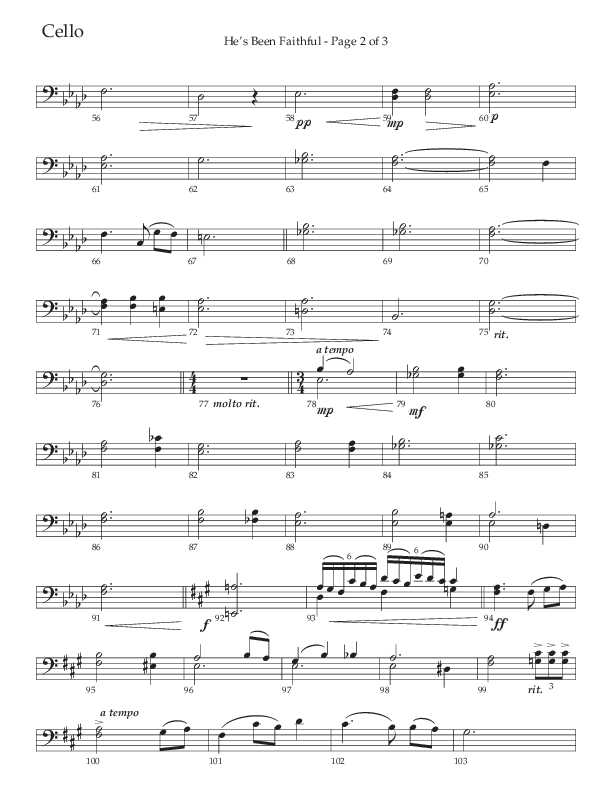 He’s Been Faithful (Choral Anthem SATB) Cello (The Brooklyn Tabernacle Choir / TaRanda Greene / Arr. Carol Cymbala / Orch. Bradley Knight)