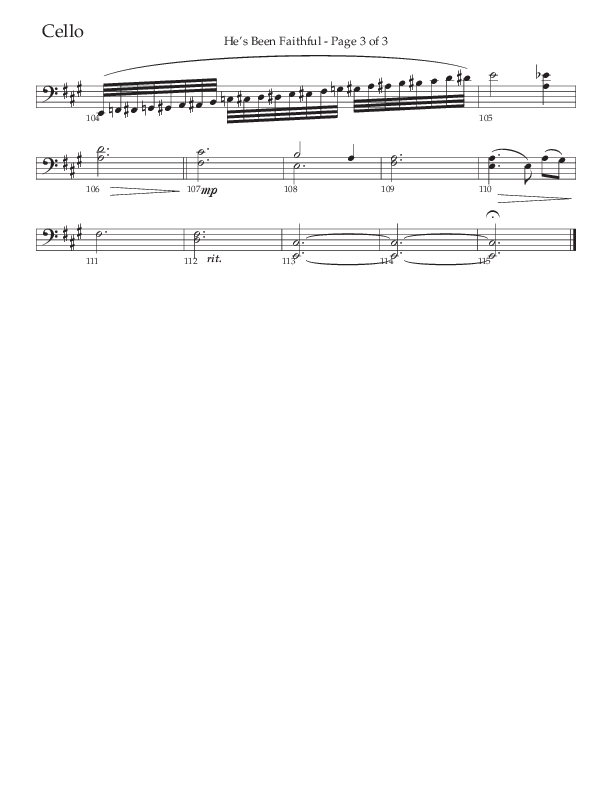 He’s Been Faithful (Choral Anthem SATB) Cello (The Brooklyn Tabernacle Choir / TaRanda Greene / Arr. Carol Cymbala / Orch. Bradley Knight)