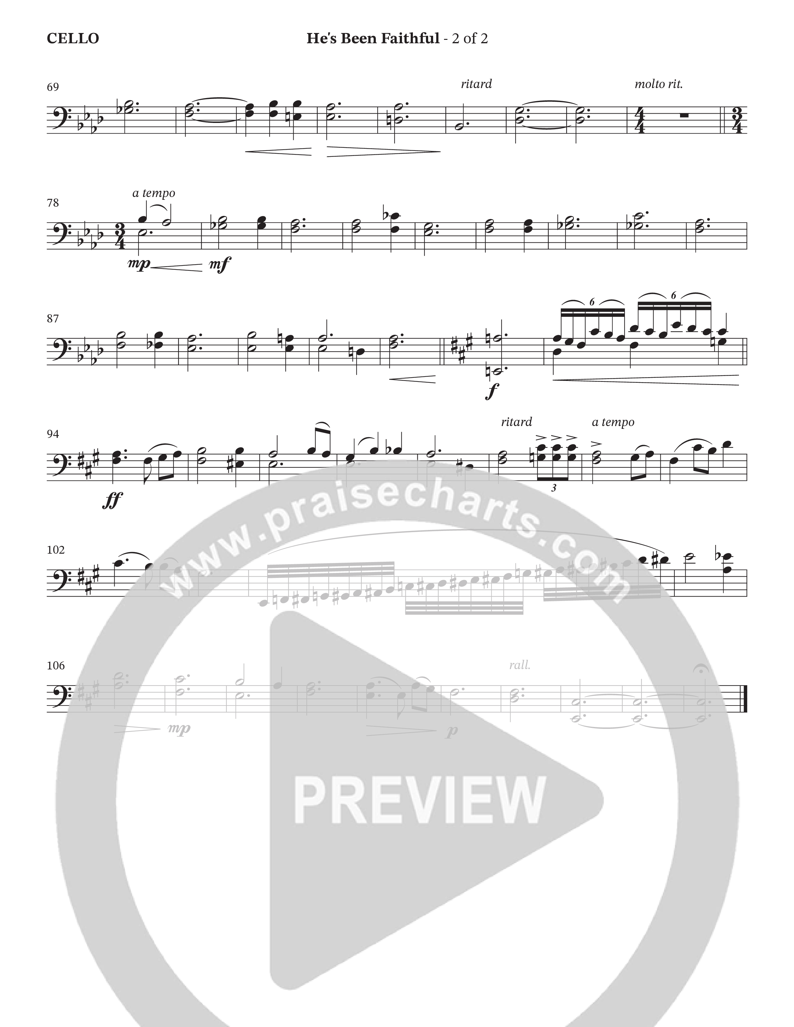 He’s Been Faithful (Choral Anthem SATB) Cello (The Brooklyn Tabernacle Choir / TaRanda Greene / Arr. Carol Cymbala / Orch. Bradley Knight)