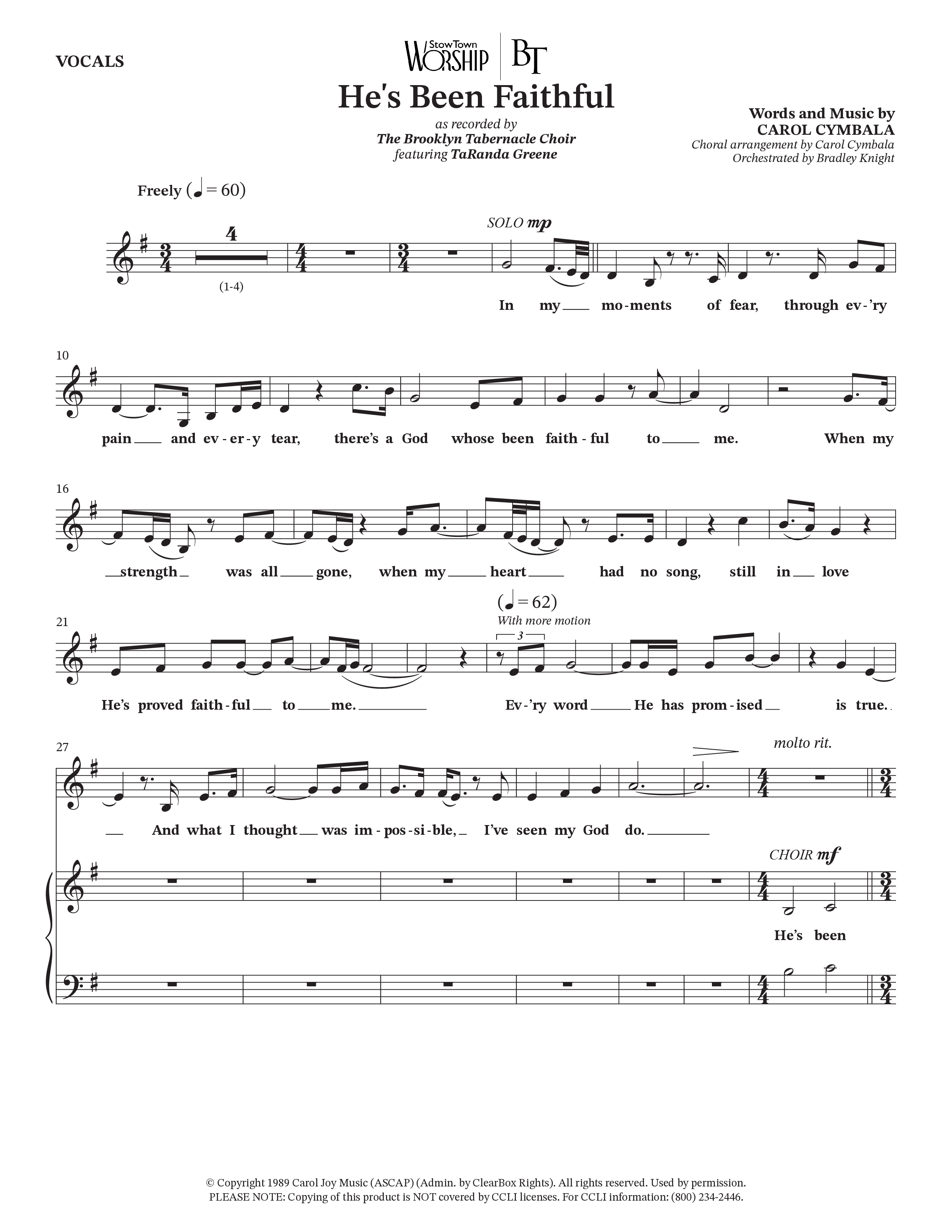 He’s Been Faithful (Choral Anthem SATB) Choir Sheet (SATB) (The Brooklyn Tabernacle Choir / TaRanda Greene / Arr. Carol Cymbala / Orch. Bradley Knight)