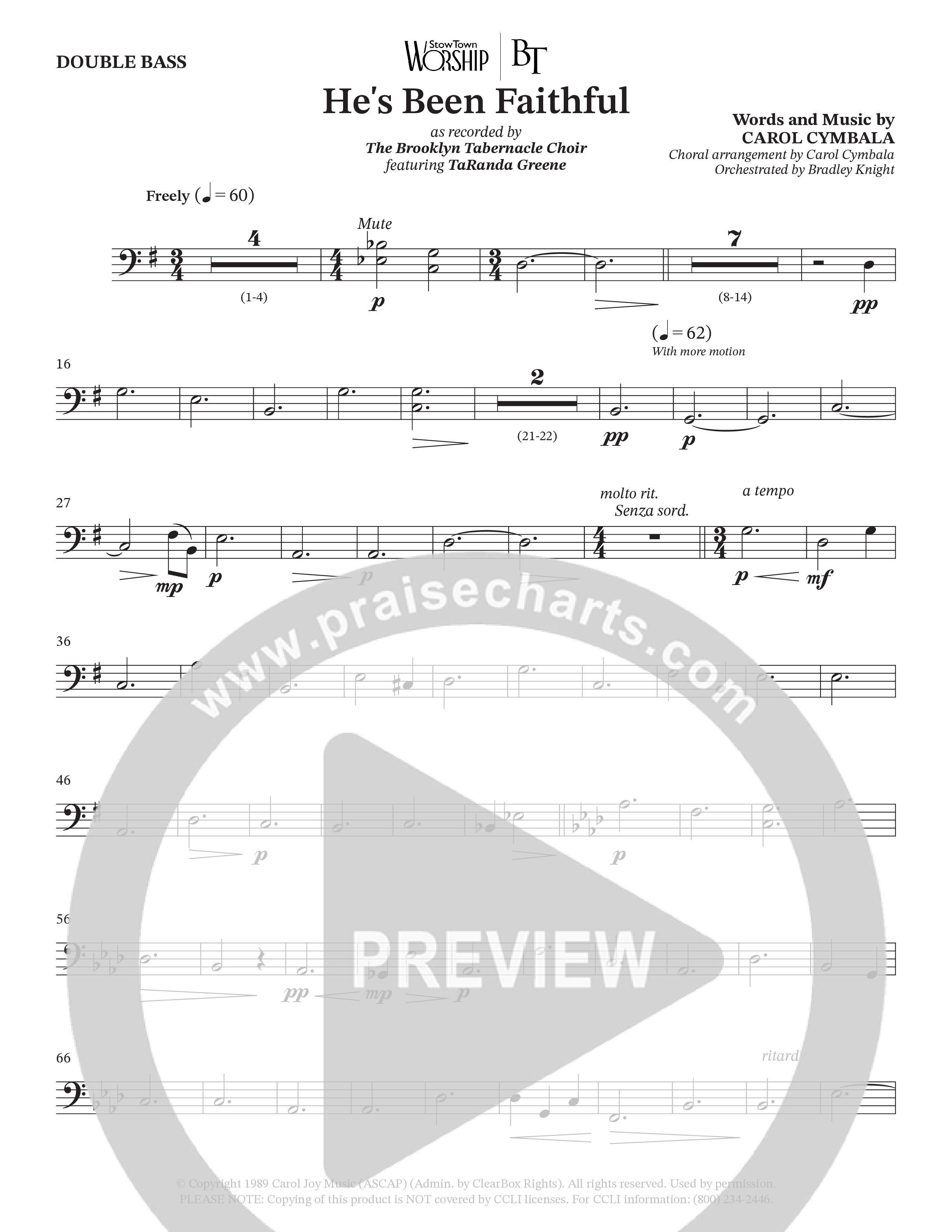 He’s Been Faithful (Choral Anthem SATB) Double Bass (The Brooklyn Tabernacle Choir / TaRanda Greene / Arr. Carol Cymbala / Orch. Bradley Knight)