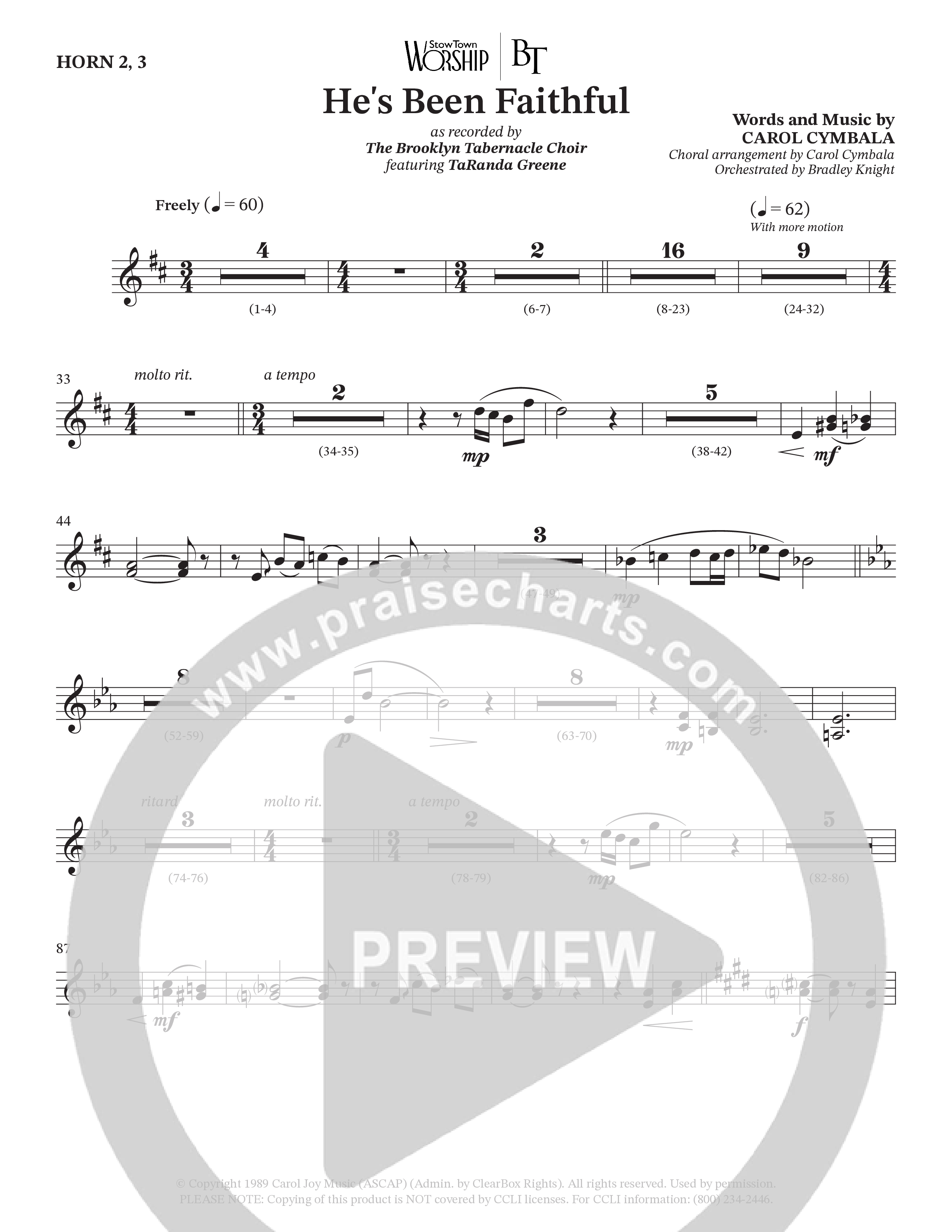 He’s Been Faithful (Choral Anthem SATB) French Horn (The Brooklyn Tabernacle Choir / TaRanda Greene / Arr. Carol Cymbala / Orch. Bradley Knight)