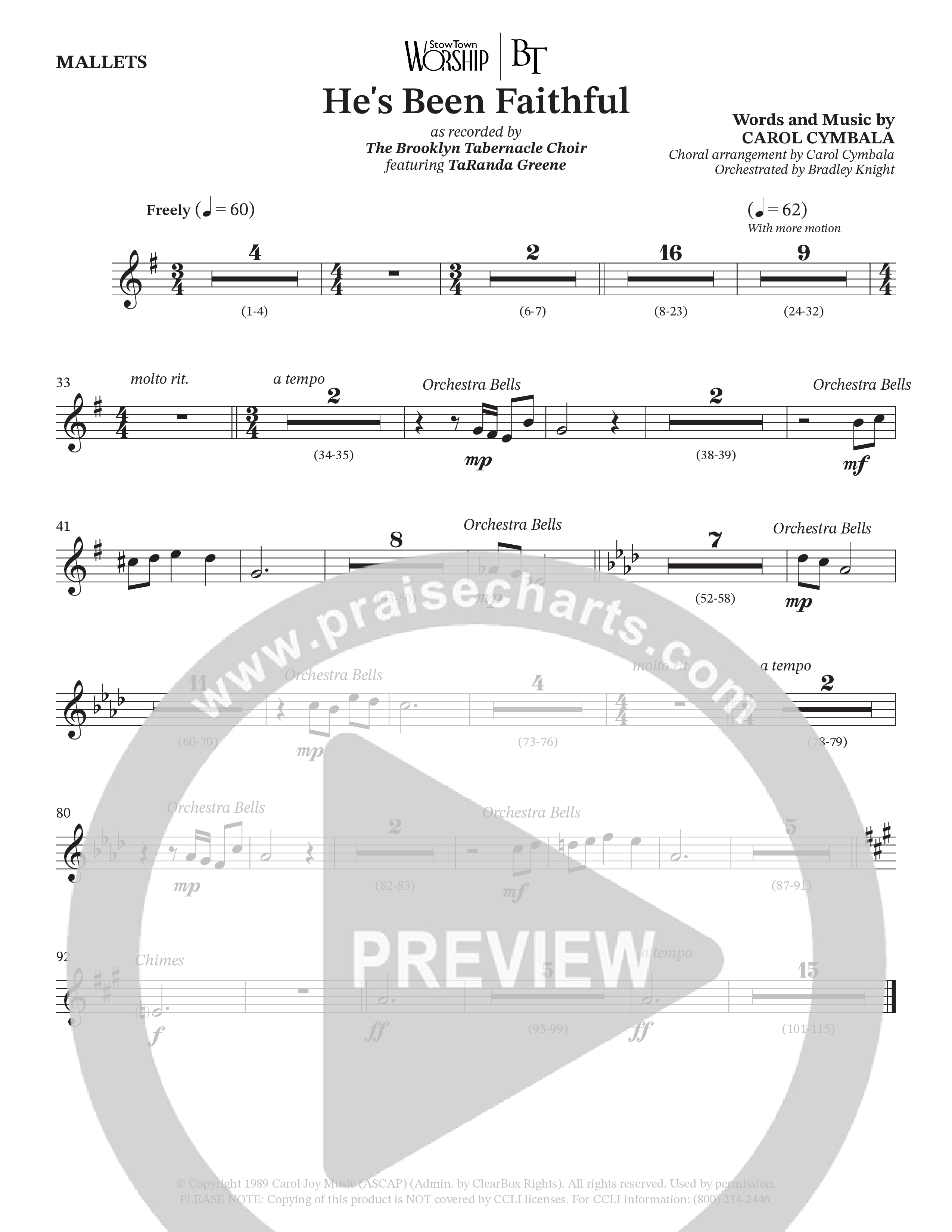 He’s Been Faithful (Choral Anthem SATB) Mallets (The Brooklyn Tabernacle Choir / TaRanda Greene / Arr. Carol Cymbala / Orch. Bradley Knight)