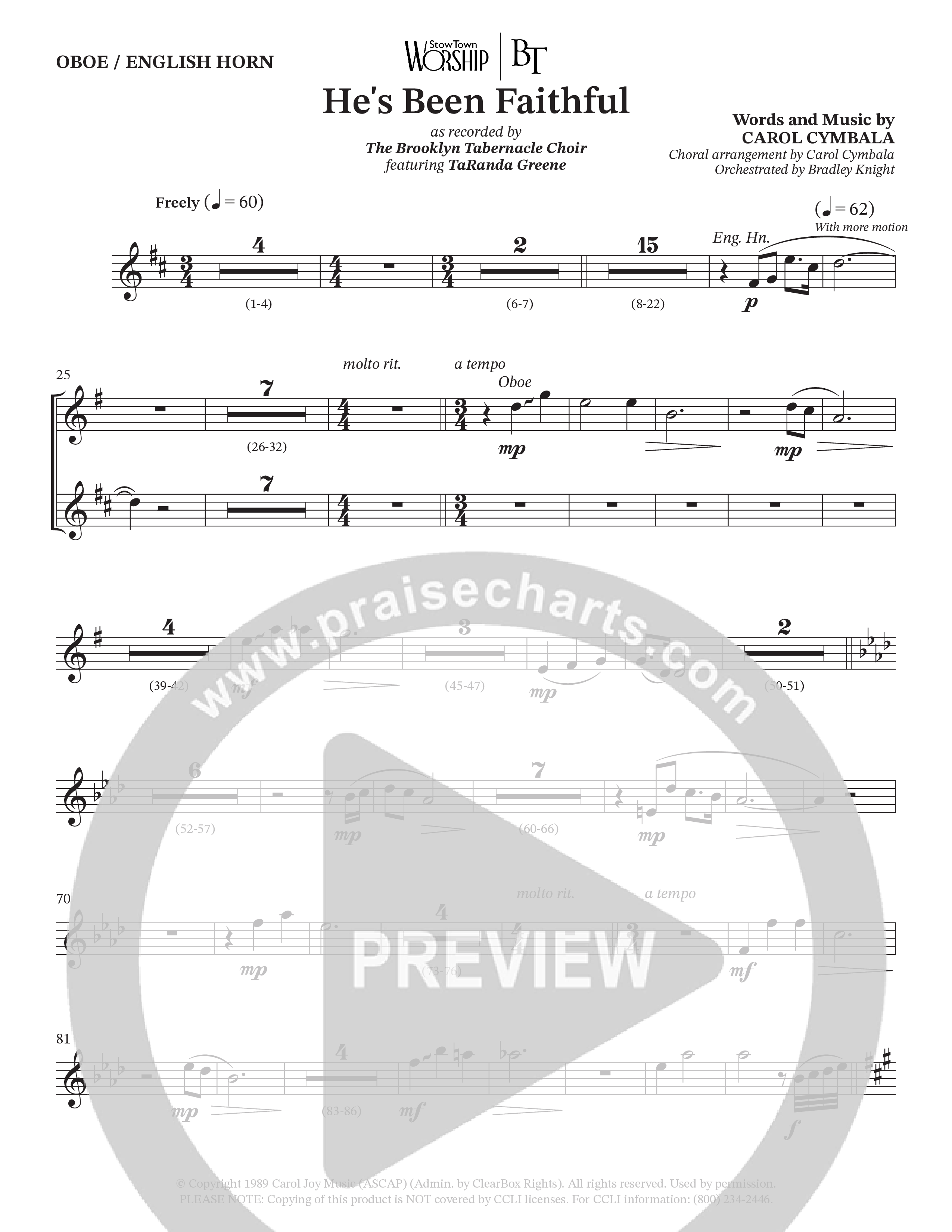 He’s Been Faithful (Choral Anthem SATB) Oboe (The Brooklyn Tabernacle Choir / TaRanda Greene / Arr. Carol Cymbala / Orch. Bradley Knight)