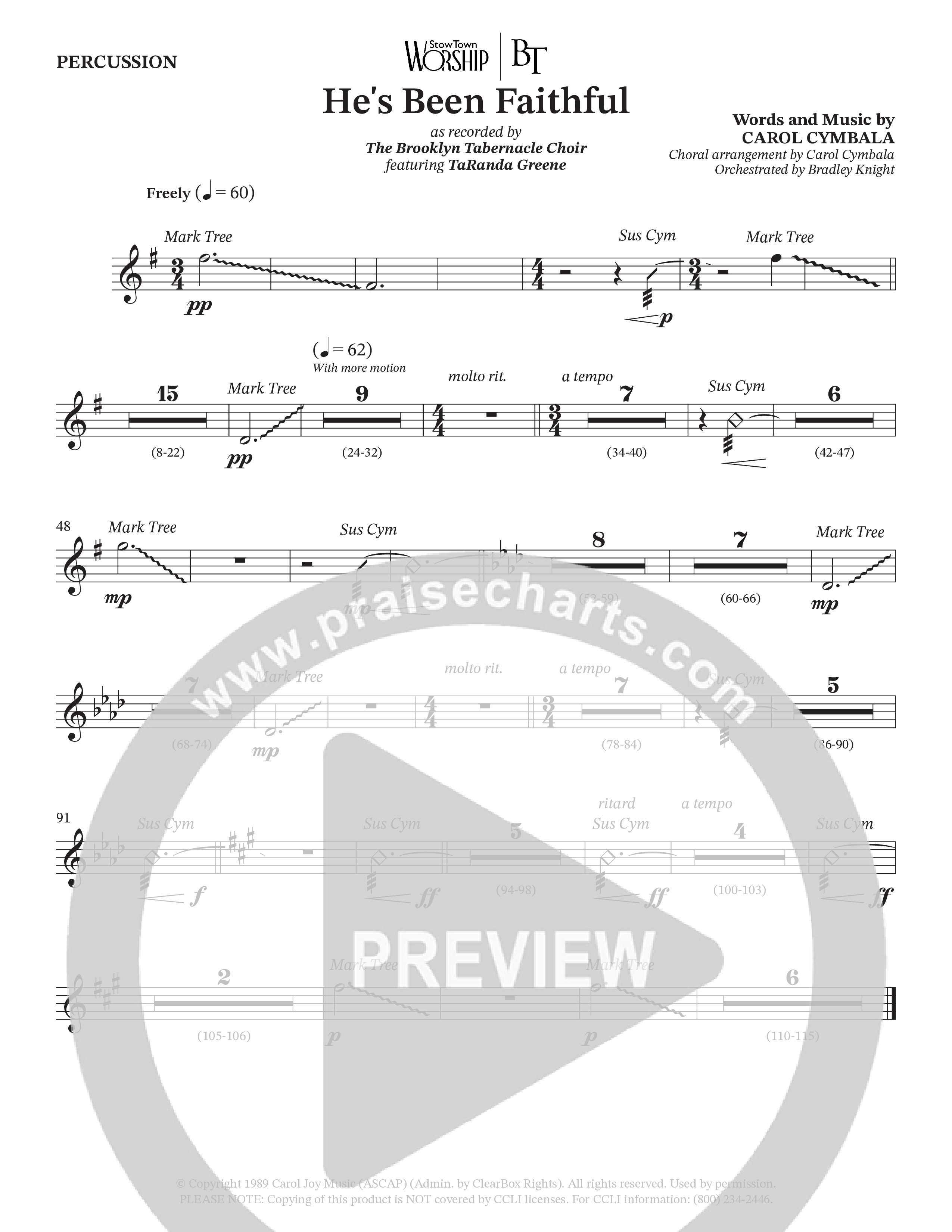 He’s Been Faithful (Choral Anthem SATB) Percussion (The Brooklyn Tabernacle Choir / TaRanda Greene / Arr. Carol Cymbala / Orch. Bradley Knight)