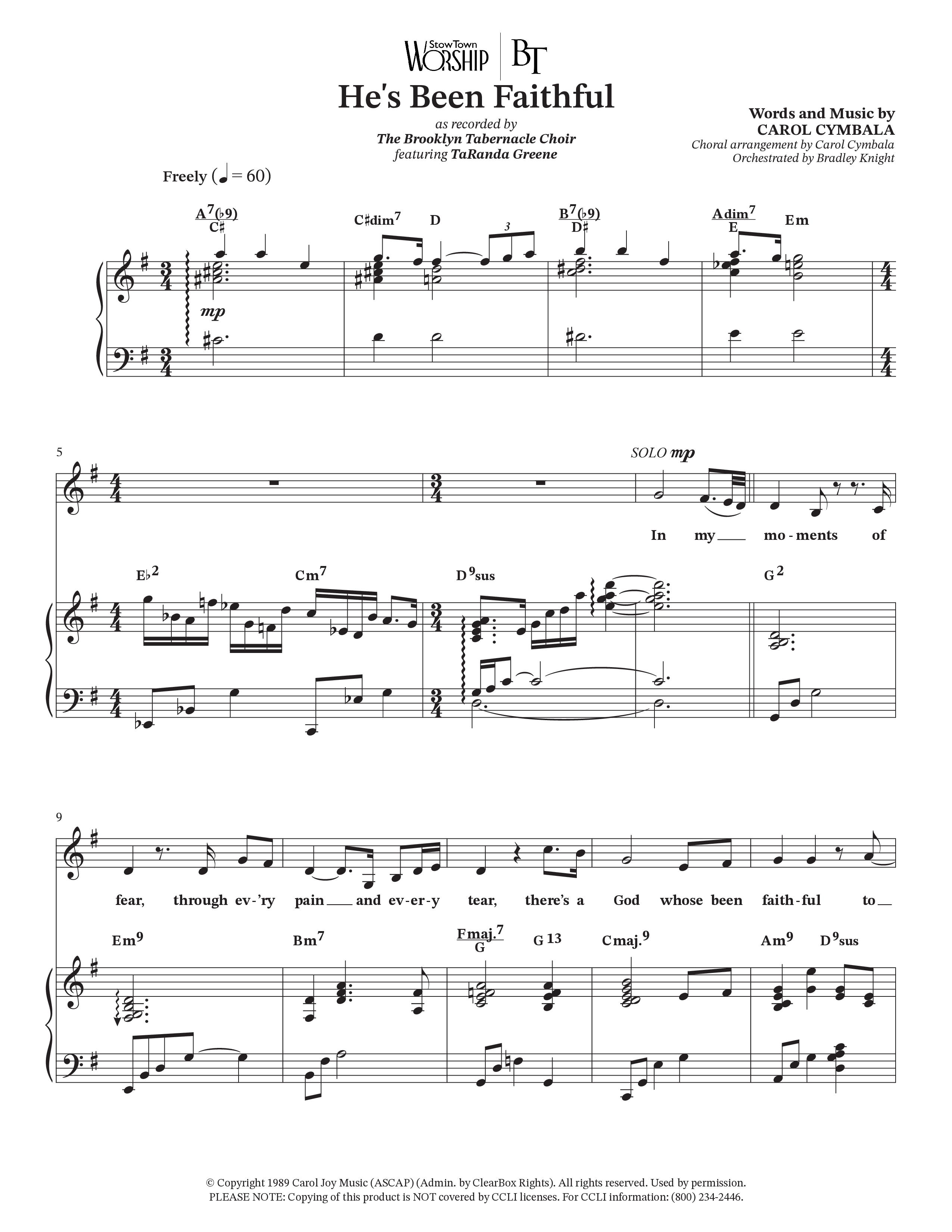 He’s Been Faithful (Choral Anthem SATB) Anthem (SATB/Piano) (The Brooklyn Tabernacle Choir / TaRanda Greene / Arr. Carol Cymbala / Orch. Bradley Knight)
