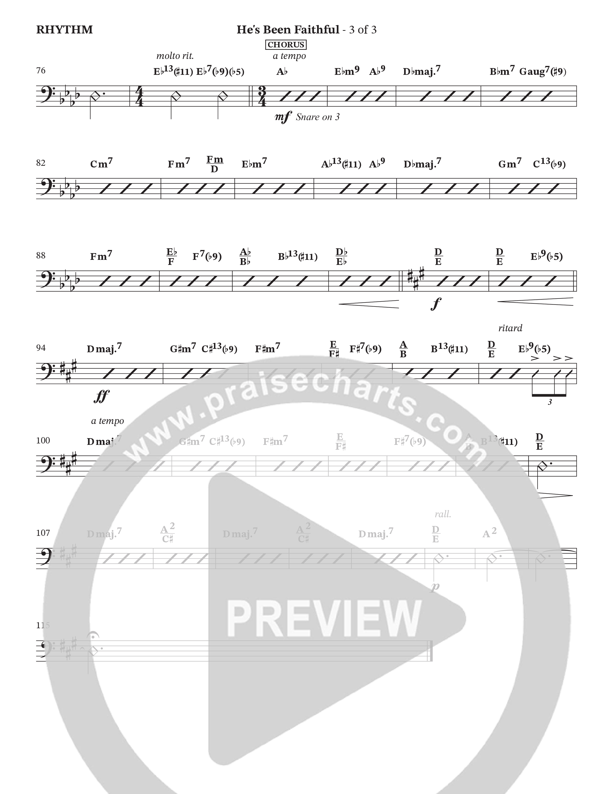 He’s Been Faithful (Choral Anthem SATB) Rhythm Chart (The Brooklyn Tabernacle Choir / TaRanda Greene / Arr. Carol Cymbala / Orch. Bradley Knight)
