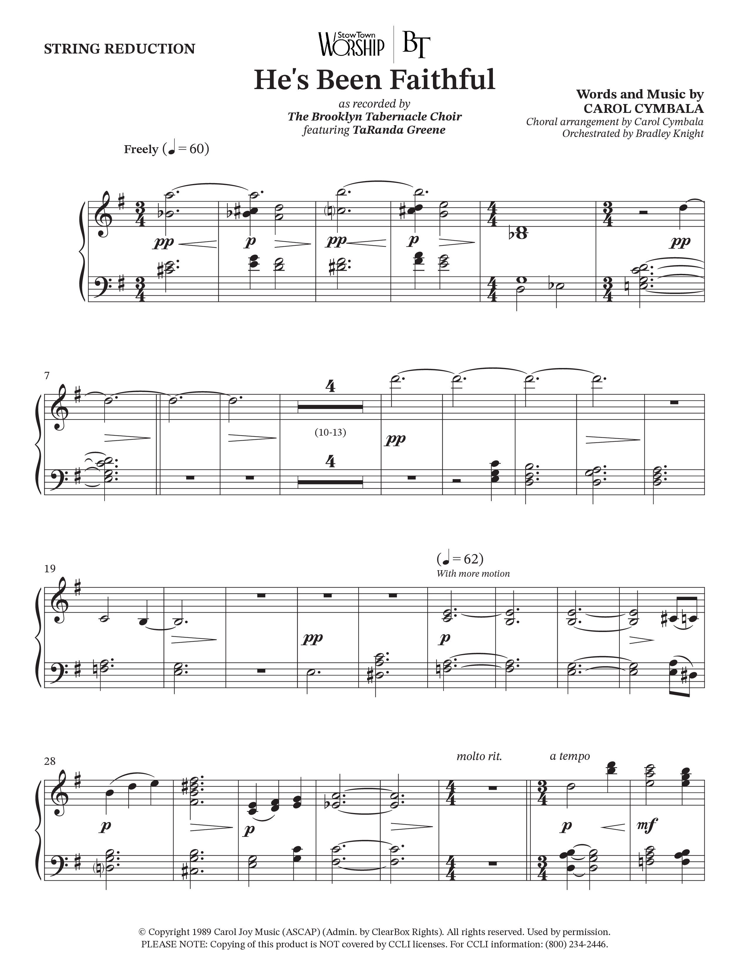 He’s Been Faithful (Choral Anthem SATB) String Reduction (The Brooklyn Tabernacle Choir / TaRanda Greene / Arr. Carol Cymbala / Orch. Bradley Knight)
