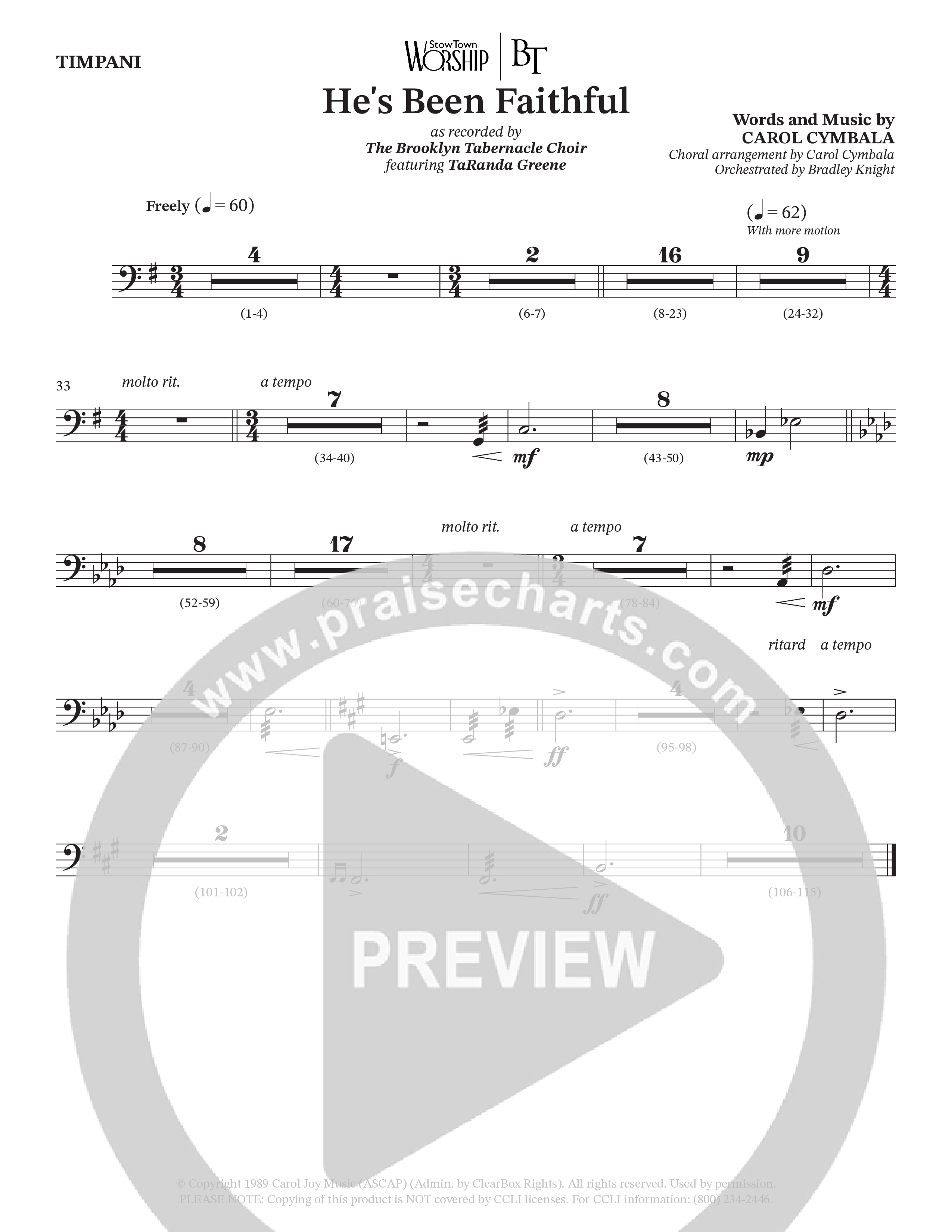 He’s Been Faithful (Choral Anthem SATB) Timpani (The Brooklyn Tabernacle Choir / TaRanda Greene / Arr. Carol Cymbala / Orch. Bradley Knight)