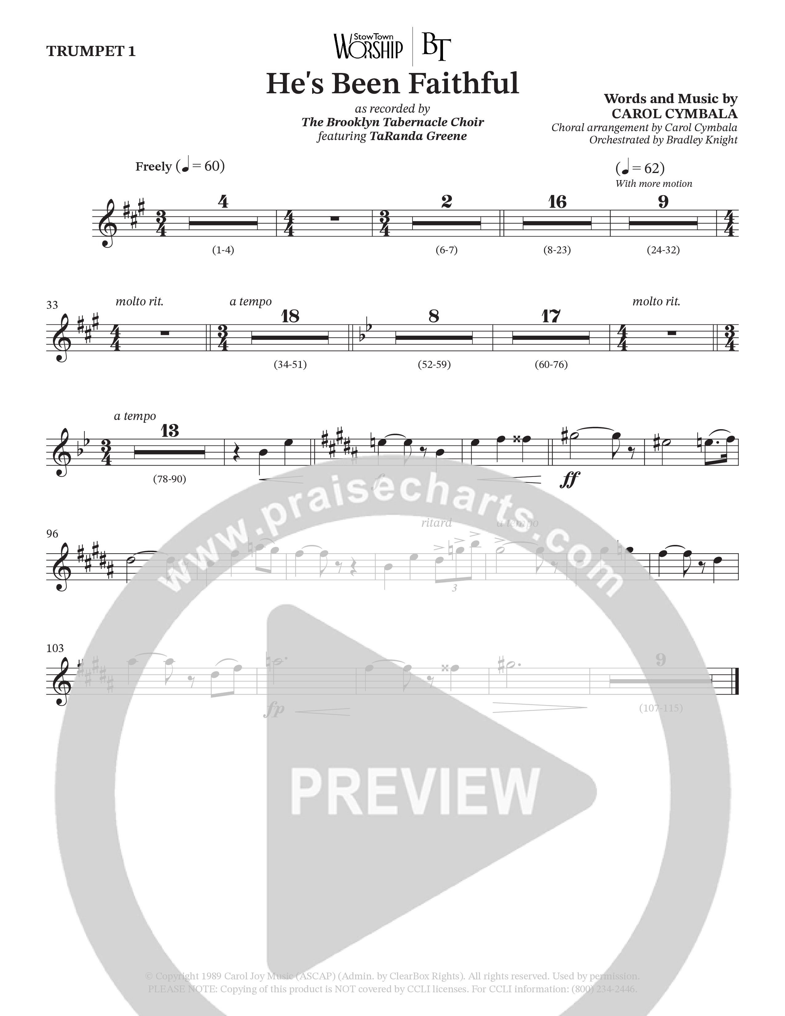 He’s Been Faithful (Choral Anthem SATB) Trumpet 1 (The Brooklyn Tabernacle Choir / TaRanda Greene / Arr. Carol Cymbala / Orch. Bradley Knight)