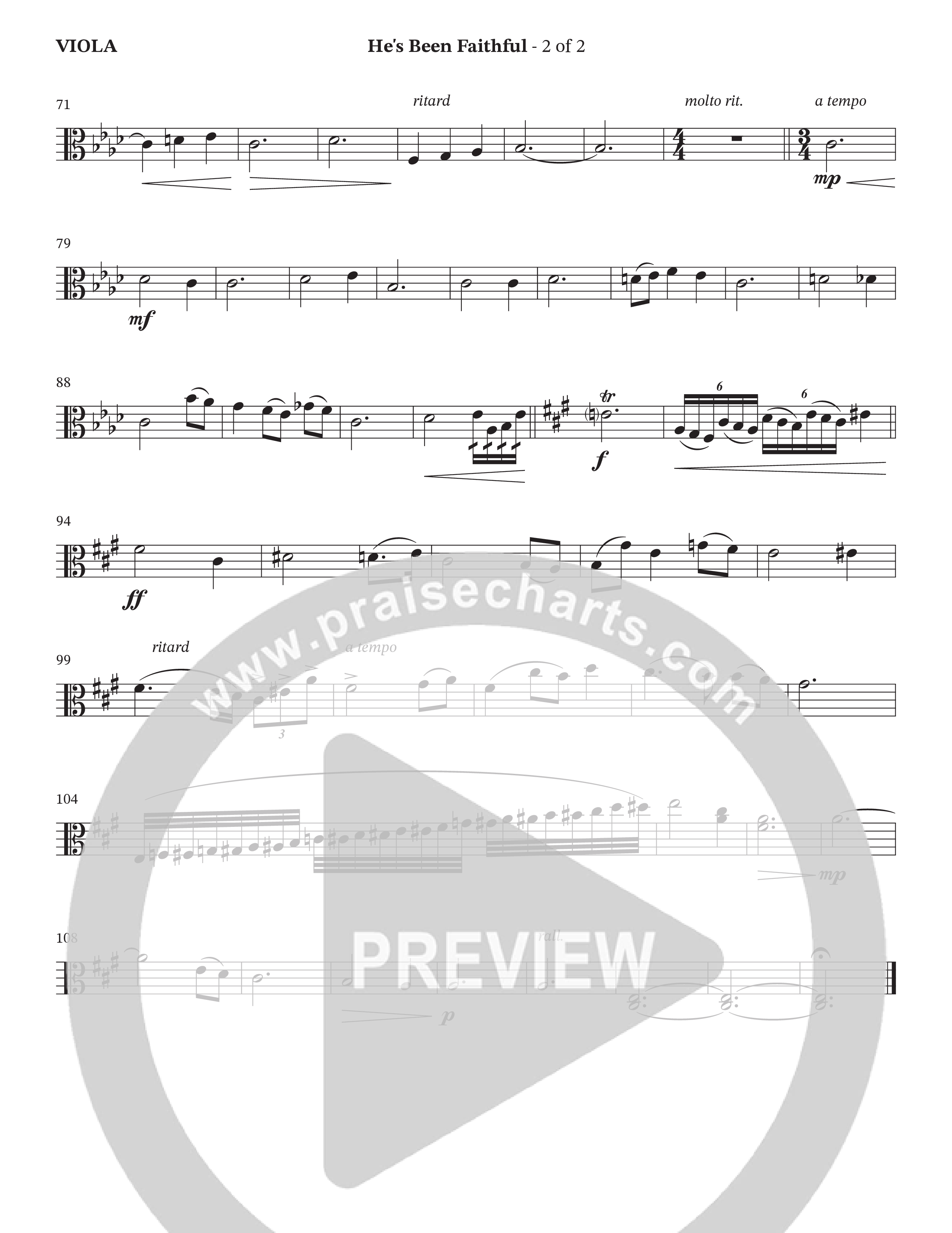He’s Been Faithful (Choral Anthem SATB) Viola (The Brooklyn Tabernacle Choir / TaRanda Greene / Arr. Carol Cymbala / Orch. Bradley Knight)