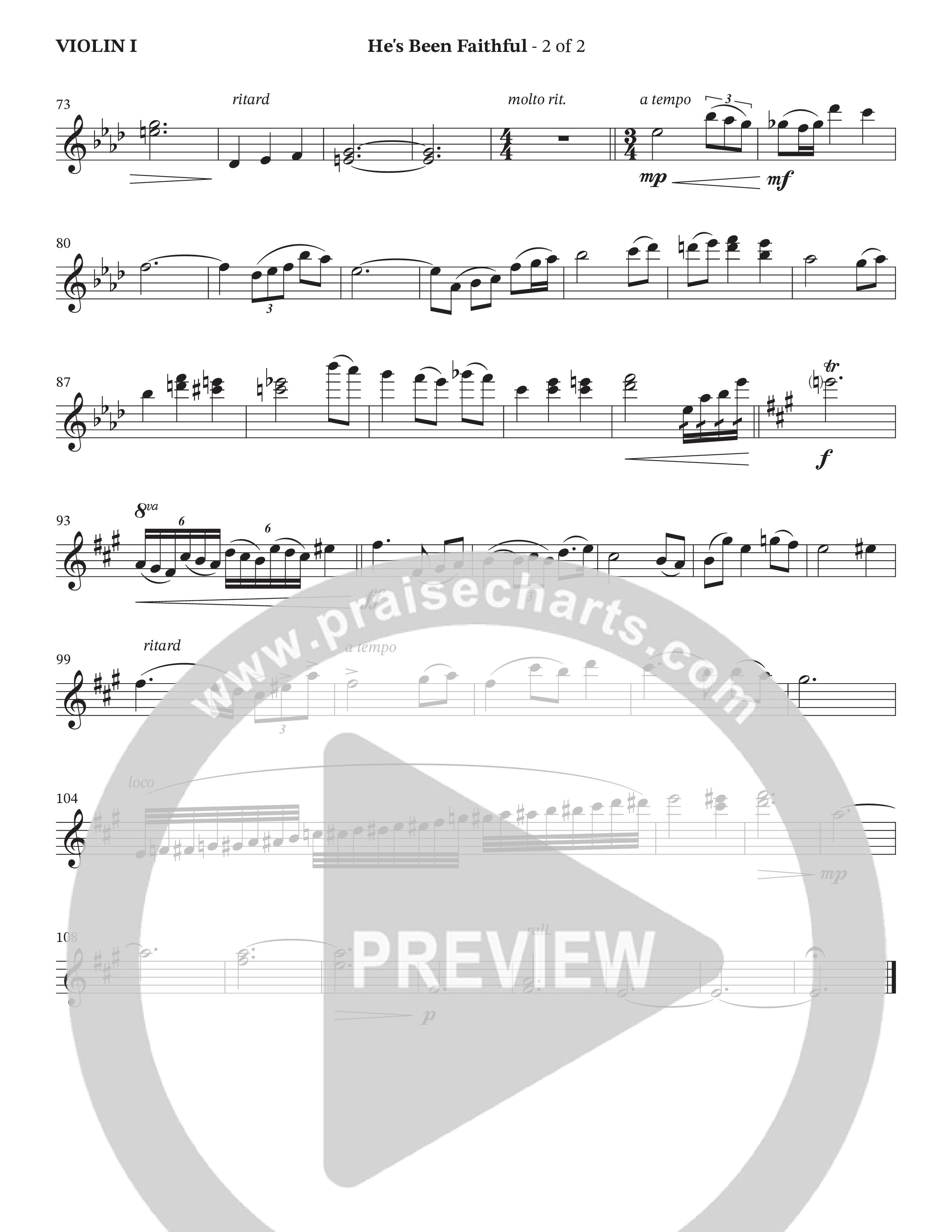 He’s Been Faithful (Choral Anthem SATB) Violin 1 (The Brooklyn Tabernacle Choir / TaRanda Greene / Arr. Carol Cymbala / Orch. Bradley Knight)
