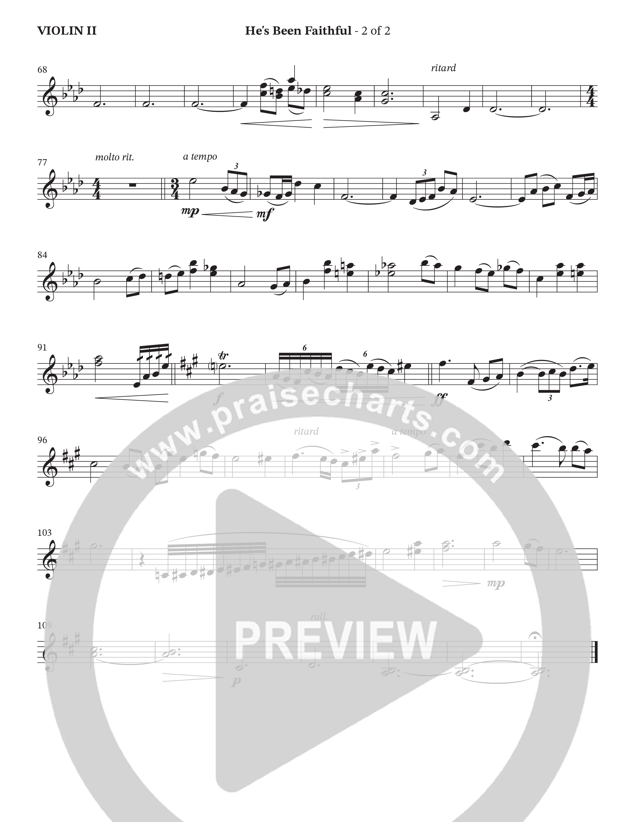He’s Been Faithful (Choral Anthem SATB) Violin 2 (The Brooklyn Tabernacle Choir / TaRanda Greene / Arr. Carol Cymbala / Orch. Bradley Knight)