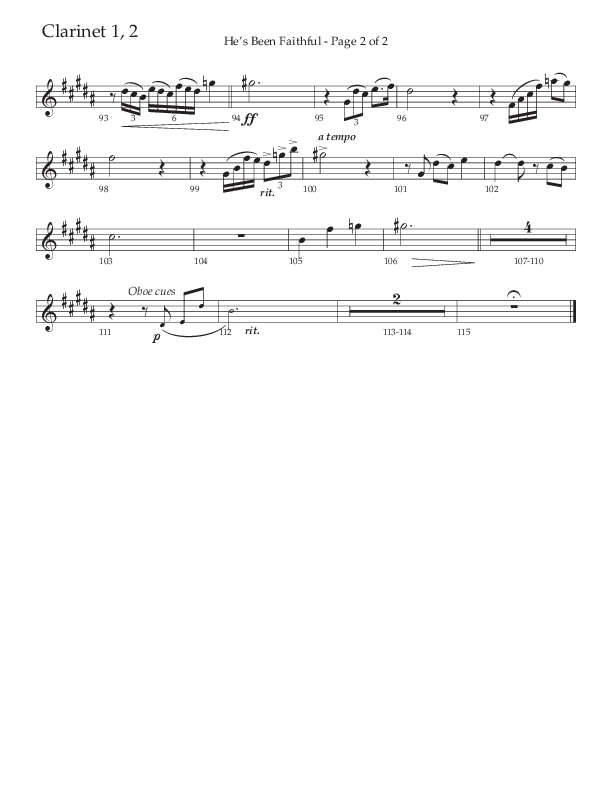 He’s Been Faithful (Choral Anthem SATB) Clarinet 1/2 (The Brooklyn Tabernacle Choir / TaRanda Greene / Arr. Carol Cymbala / Orch. Bradley Knight)