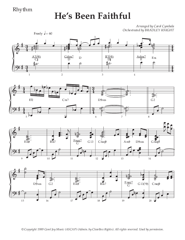 He’s Been Faithful (Choral Anthem SATB) Rhythm Chart (The Brooklyn Tabernacle Choir / TaRanda Greene / Arr. Carol Cymbala / Orch. Bradley Knight)