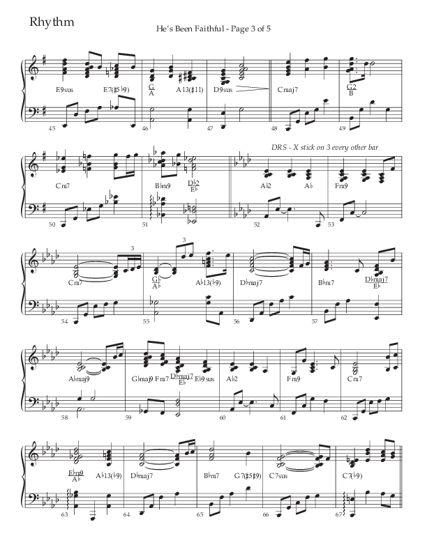 He’s Been Faithful (Choral Anthem SATB) Rhythm Chart (The Brooklyn Tabernacle Choir / TaRanda Greene / Arr. Carol Cymbala / Orch. Bradley Knight)