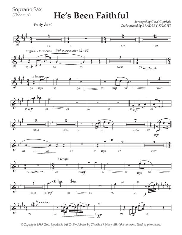 He’s Been Faithful (Choral Anthem SATB) Soprano Sax (The Brooklyn Tabernacle Choir / TaRanda Greene / Arr. Carol Cymbala / Orch. Bradley Knight)