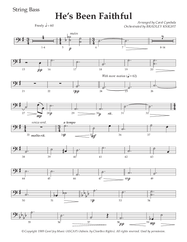 He’s Been Faithful (Choral Anthem SATB) String Bass (The Brooklyn Tabernacle Choir / TaRanda Greene / Arr. Carol Cymbala / Orch. Bradley Knight)