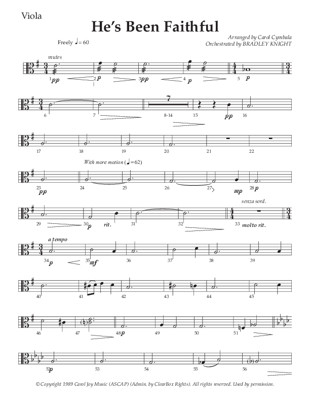 He’s Been Faithful (Choral Anthem SATB) Viola (The Brooklyn Tabernacle Choir / TaRanda Greene / Arr. Carol Cymbala / Orch. Bradley Knight)