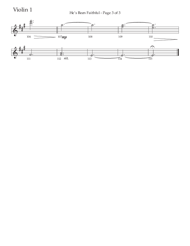 He’s Been Faithful (Choral Anthem SATB) Violin 1 (The Brooklyn Tabernacle Choir / TaRanda Greene / Arr. Carol Cymbala / Orch. Bradley Knight)