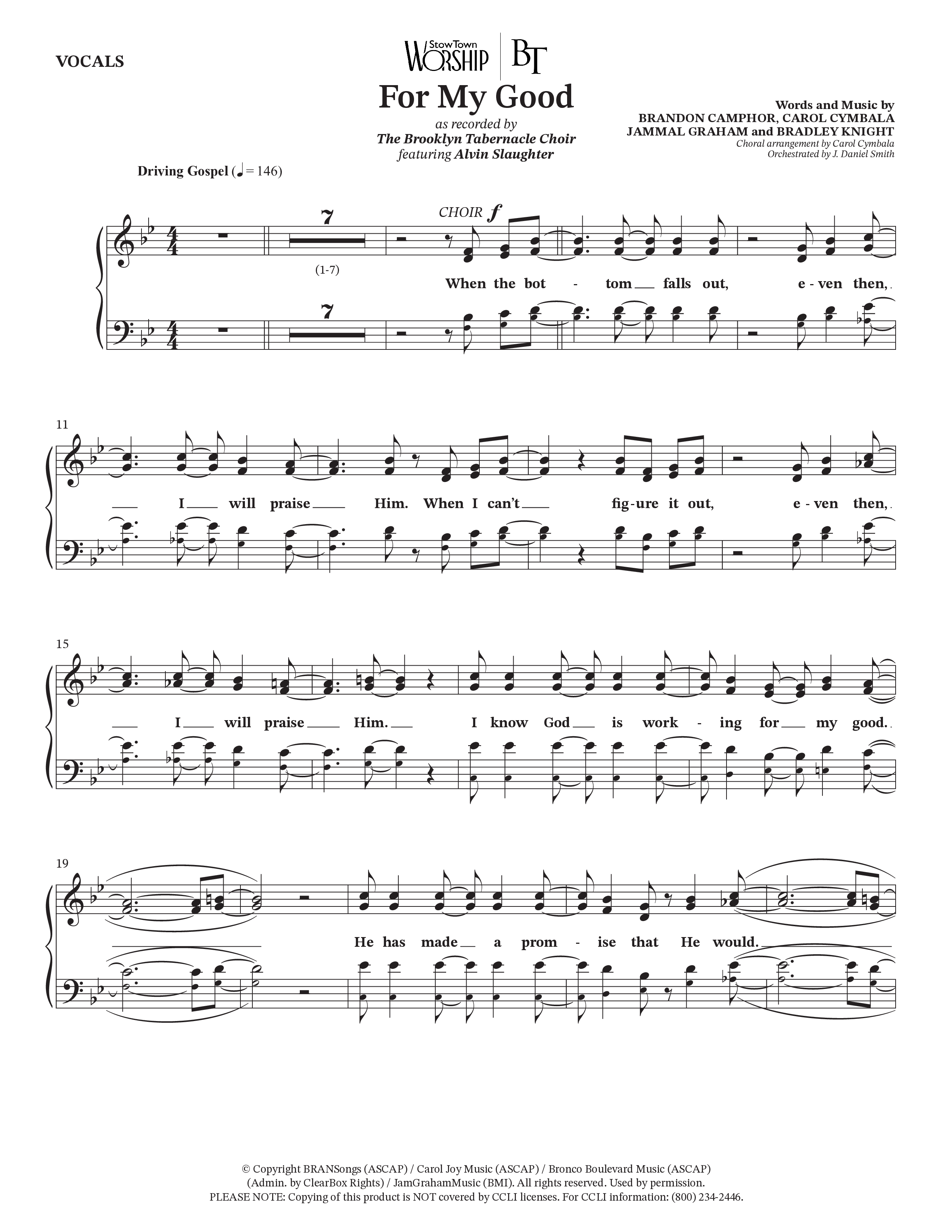 For My Good (Choral Anthem SATB) Choir Sheet (SATB) (The Brooklyn Tabernacle Choir / Alvin Slaughter / Arr. Carol Cymbala / Orch. J. Daniel Smith)