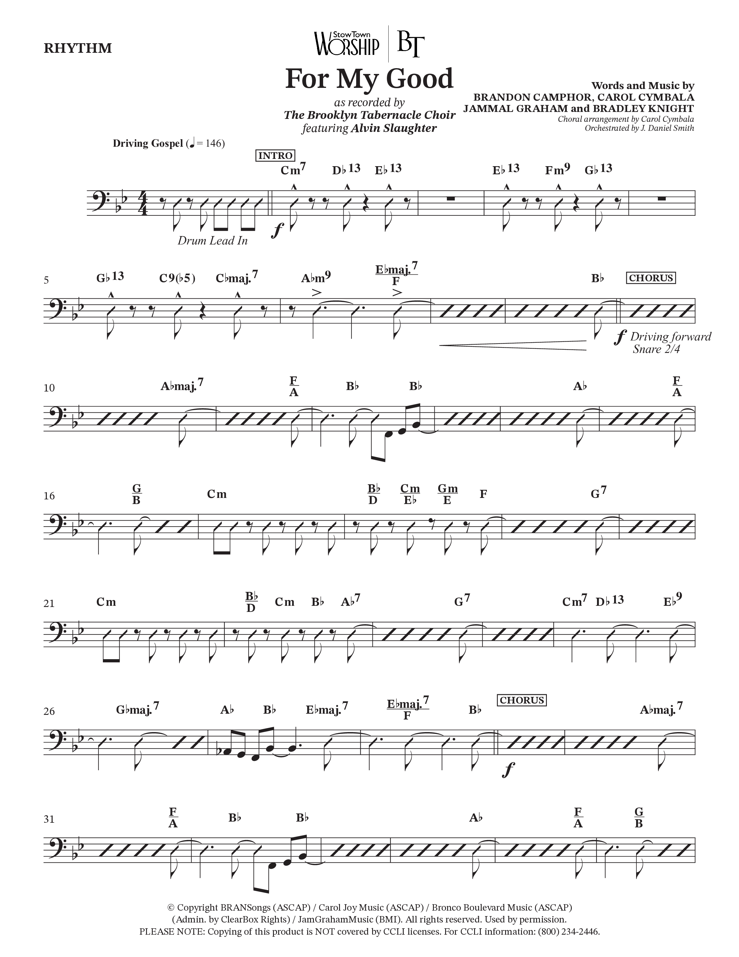 For My Good (Choral Anthem SATB) Rhythm Chart (The Brooklyn Tabernacle Choir / Alvin Slaughter / Arr. Carol Cymbala / Orch. J. Daniel Smith)