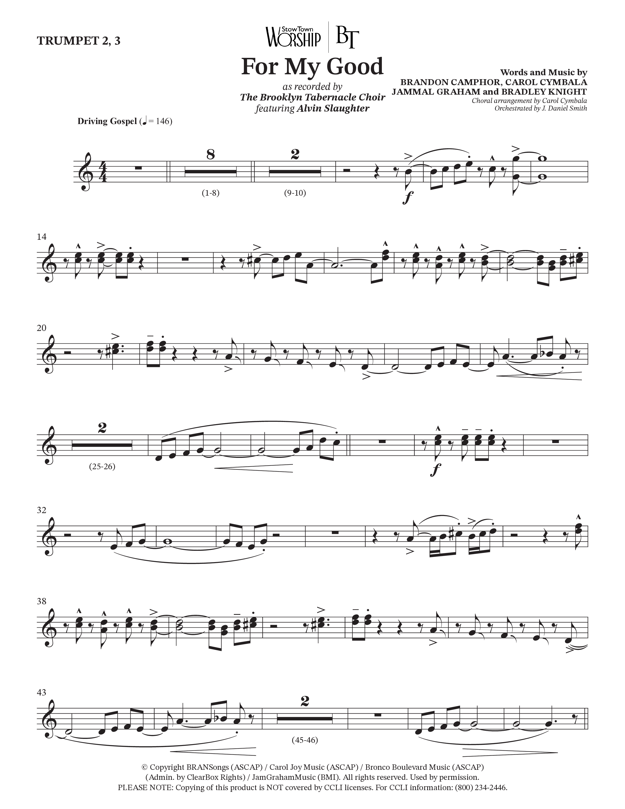 For My Good (Choral Anthem SATB) Trumpet 2/3 (The Brooklyn Tabernacle Choir / Alvin Slaughter / Arr. Carol Cymbala / Orch. J. Daniel Smith)