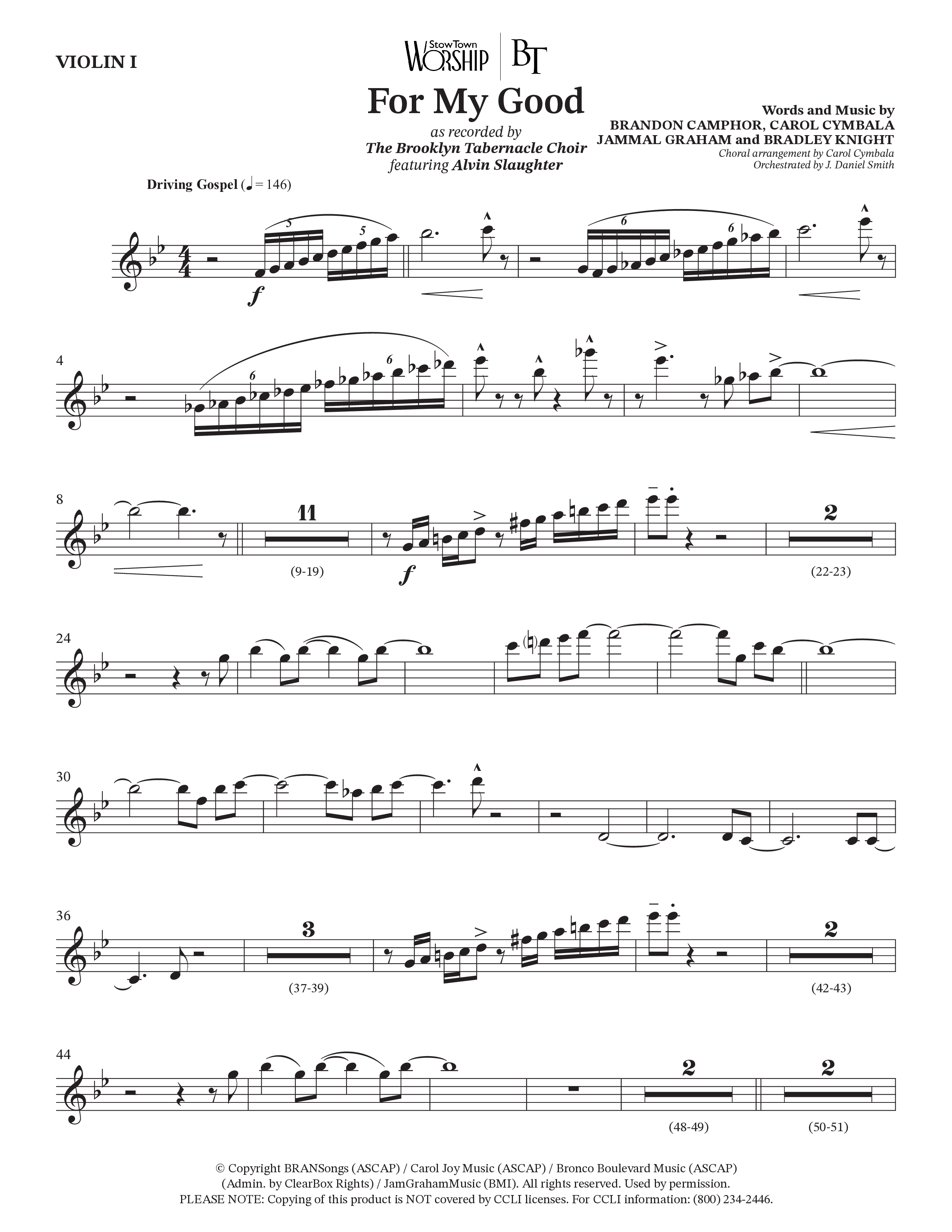 For My Good (Choral Anthem SATB) Violin 1 (The Brooklyn Tabernacle Choir / Alvin Slaughter / Arr. Carol Cymbala / Orch. J. Daniel Smith)