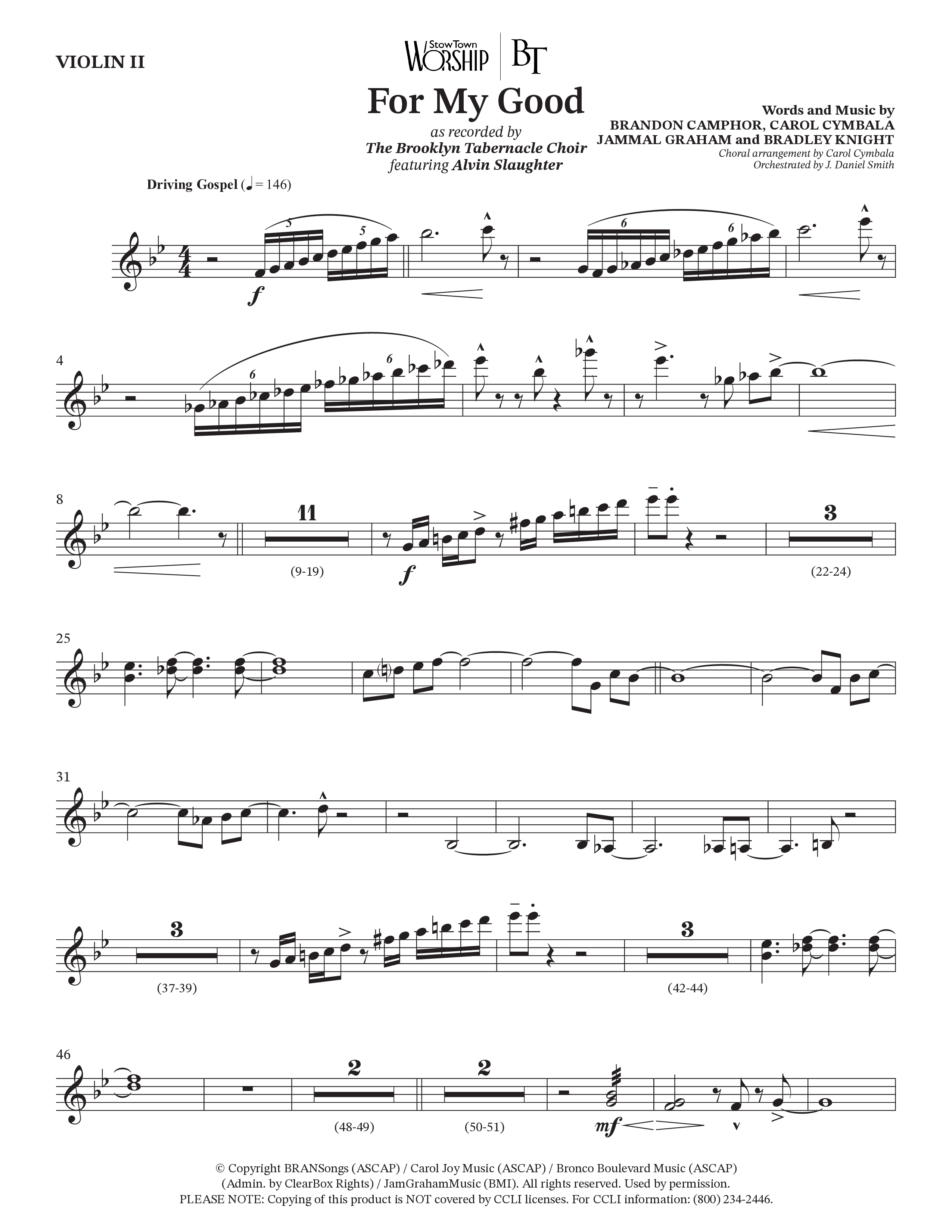 For My Good (Choral Anthem SATB) Violin 2 (The Brooklyn Tabernacle Choir / Alvin Slaughter / Arr. Carol Cymbala / Orch. J. Daniel Smith)