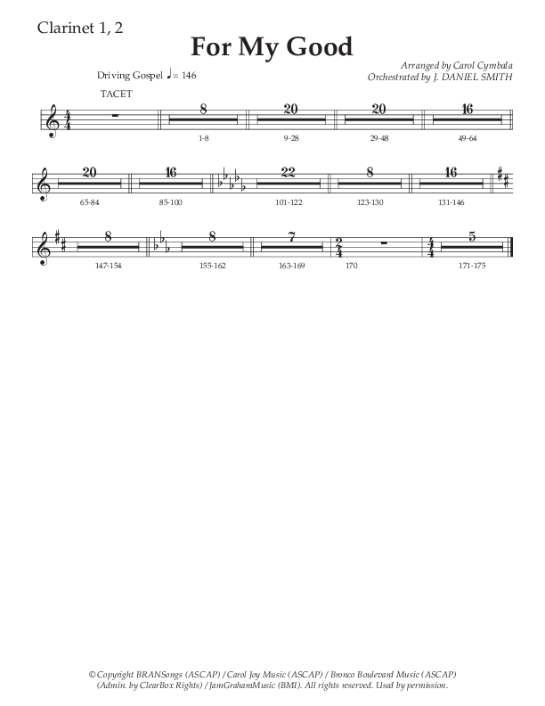 For My Good (Choral Anthem SATB) Clarinet 1/2 (The Brooklyn Tabernacle Choir / Alvin Slaughter / Arr. Carol Cymbala / Orch. J. Daniel Smith)