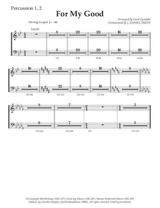For My Good (Choral Anthem SATB) Percussion 1/2 (The Brooklyn Tabernacle Choir / Alvin Slaughter / Arr. Carol Cymbala / Orch. J. Daniel Smith)