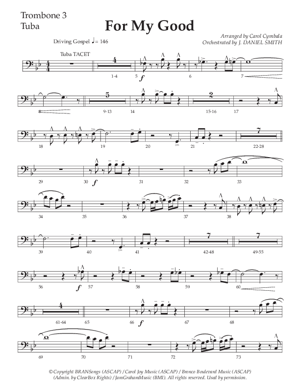 For My Good (Choral Anthem SATB) Trombone 3/Tuba (The Brooklyn Tabernacle Choir / Alvin Slaughter / Arr. Carol Cymbala / Orch. J. Daniel Smith)