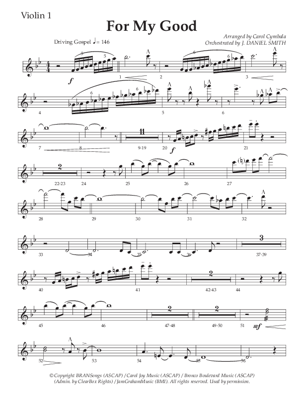 For My Good (Choral Anthem SATB) Violin 1 (The Brooklyn Tabernacle Choir / Alvin Slaughter / Arr. Carol Cymbala / Orch. J. Daniel Smith)