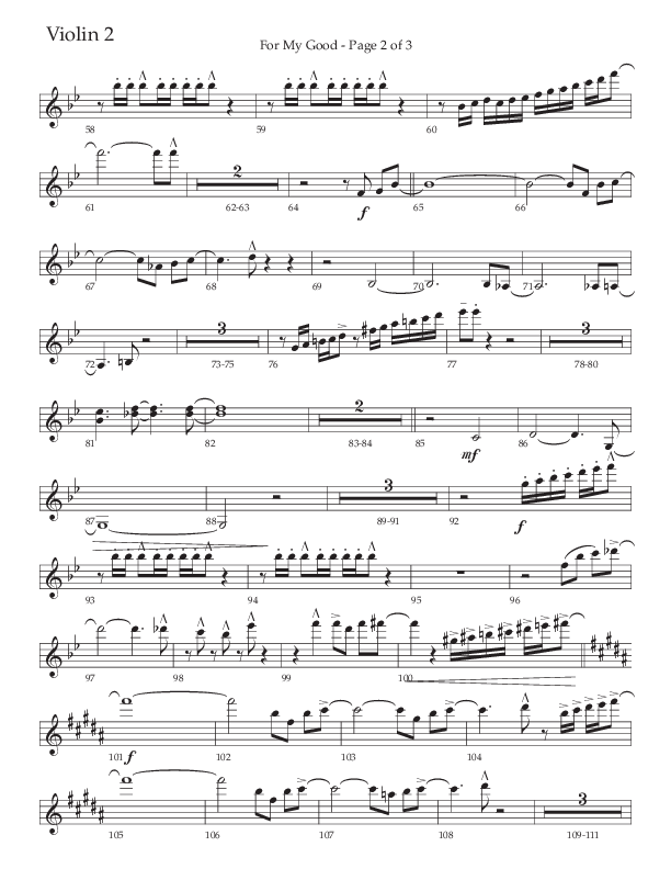 For My Good (Choral Anthem SATB) Violin 2 (The Brooklyn Tabernacle Choir / Alvin Slaughter / Arr. Carol Cymbala / Orch. J. Daniel Smith)