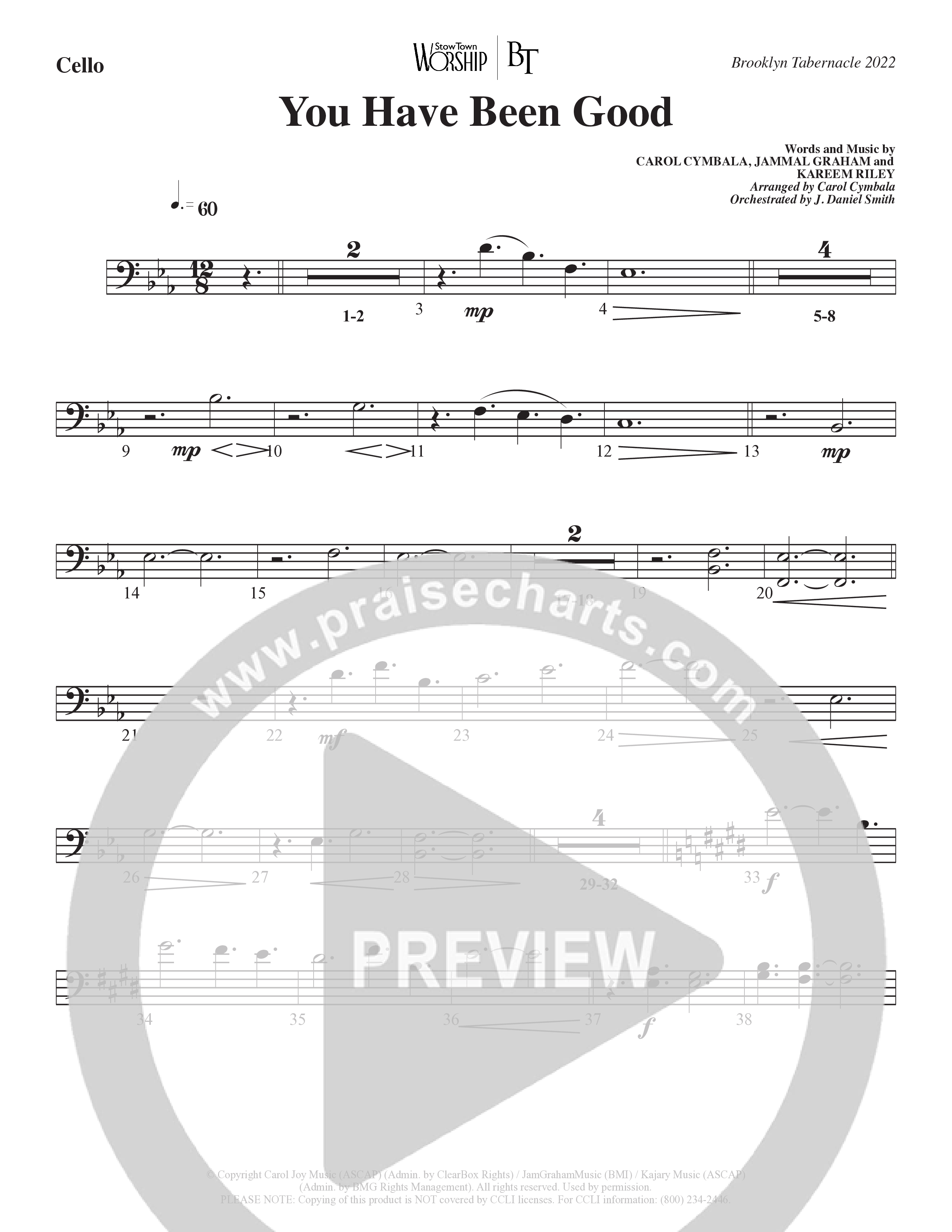 You Have Been Good (Choral Anthem SATB) Cello (The Brooklyn Tabernacle Choir / Arr. Carol Cymbala / Orch. J. Daniel Smith)
