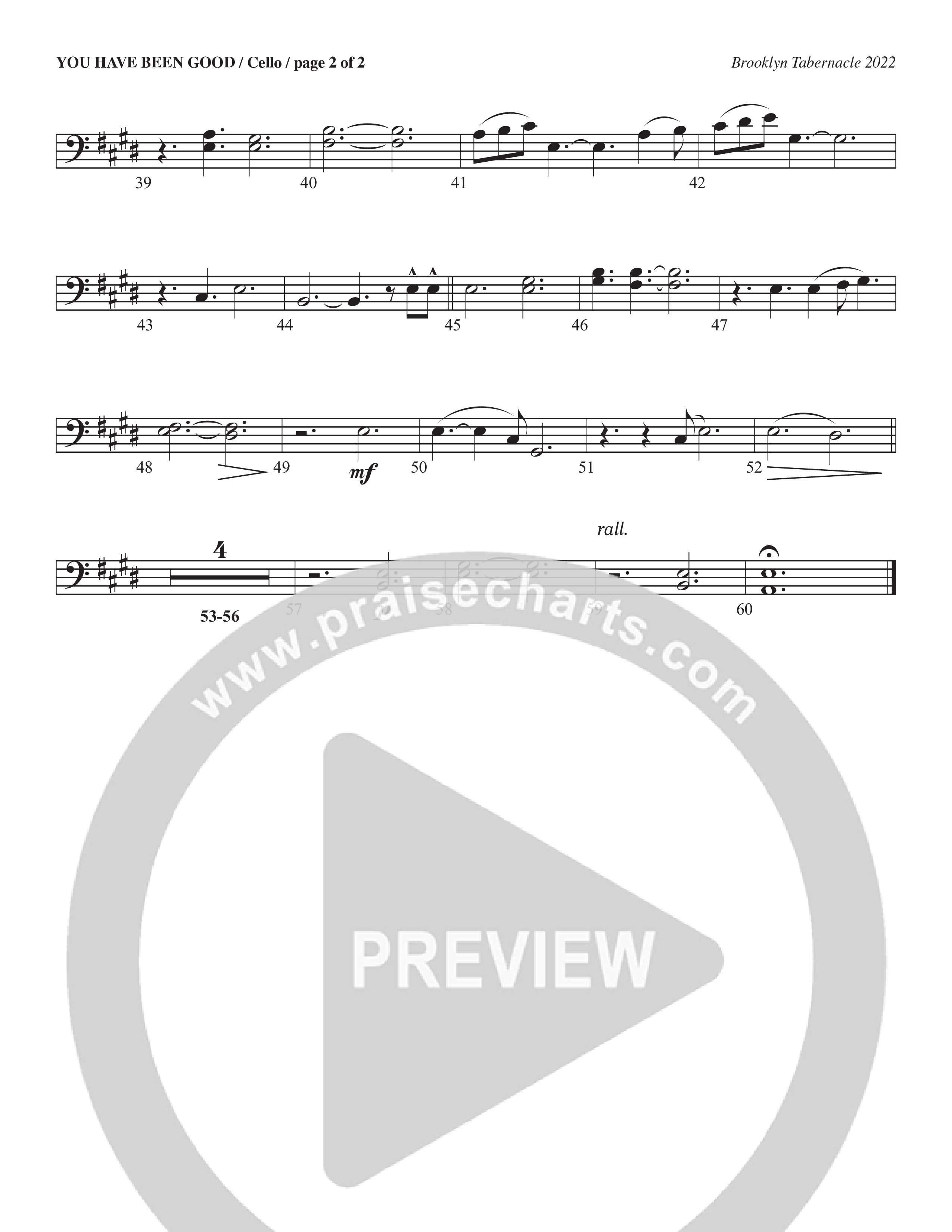 You Have Been Good (Choral Anthem SATB) Cello (The Brooklyn Tabernacle Choir / Arr. Carol Cymbala / Orch. J. Daniel Smith)