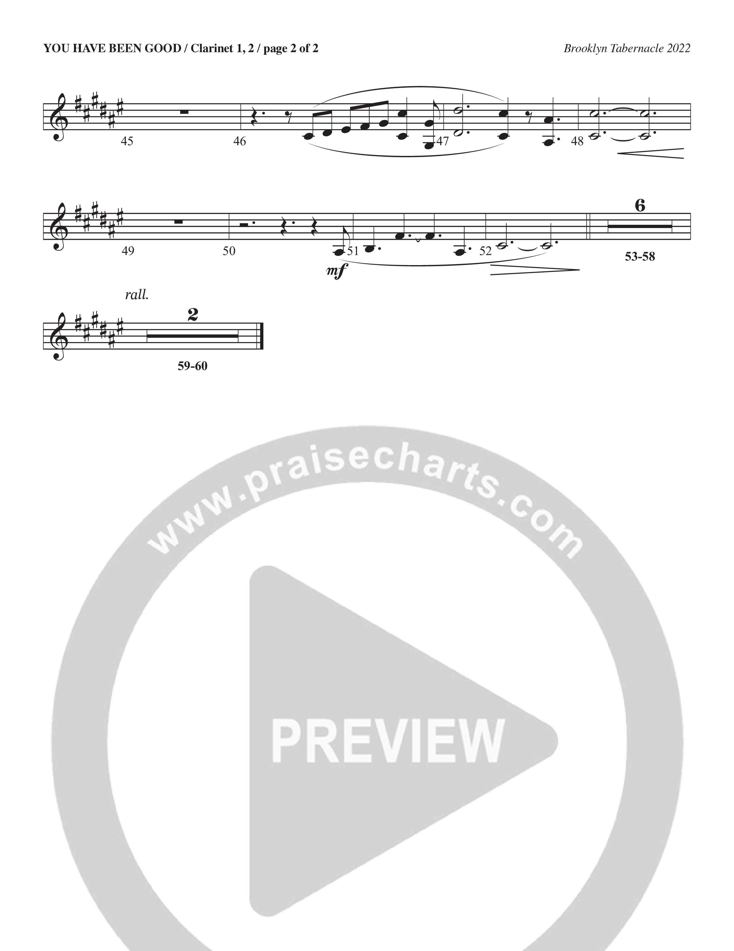 You Have Been Good (Choral Anthem SATB) Clarinet 1/2 (The Brooklyn Tabernacle Choir / Arr. Carol Cymbala / Orch. J. Daniel Smith)