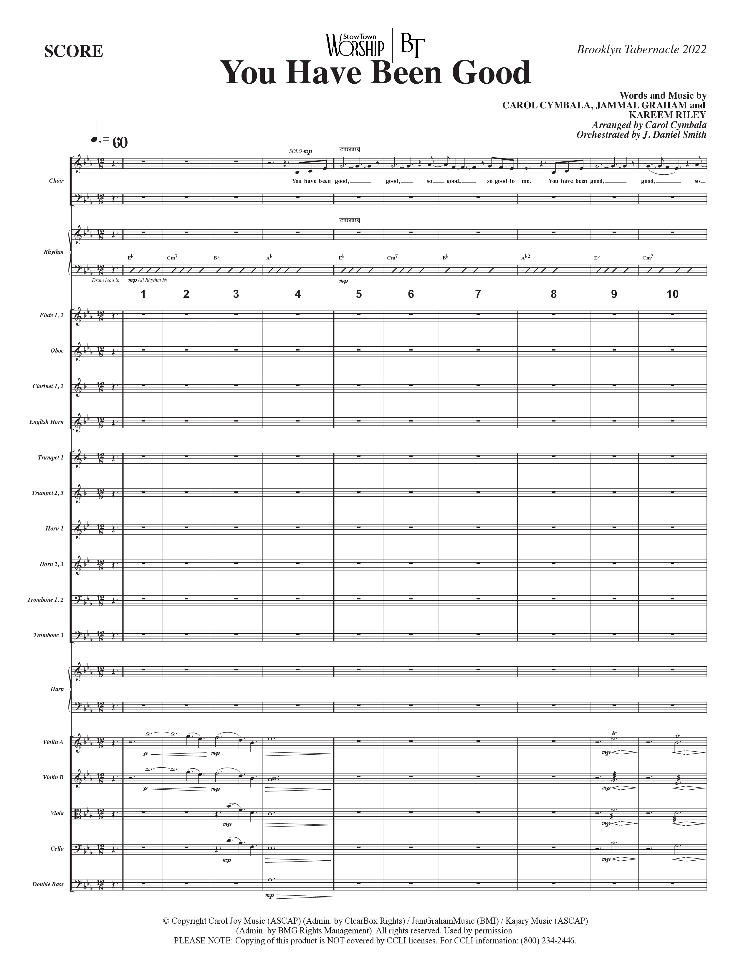 You Have Been Good (Choral Anthem SATB) Orchestration (The Brooklyn Tabernacle Choir / Arr. Carol Cymbala / Orch. J. Daniel Smith)