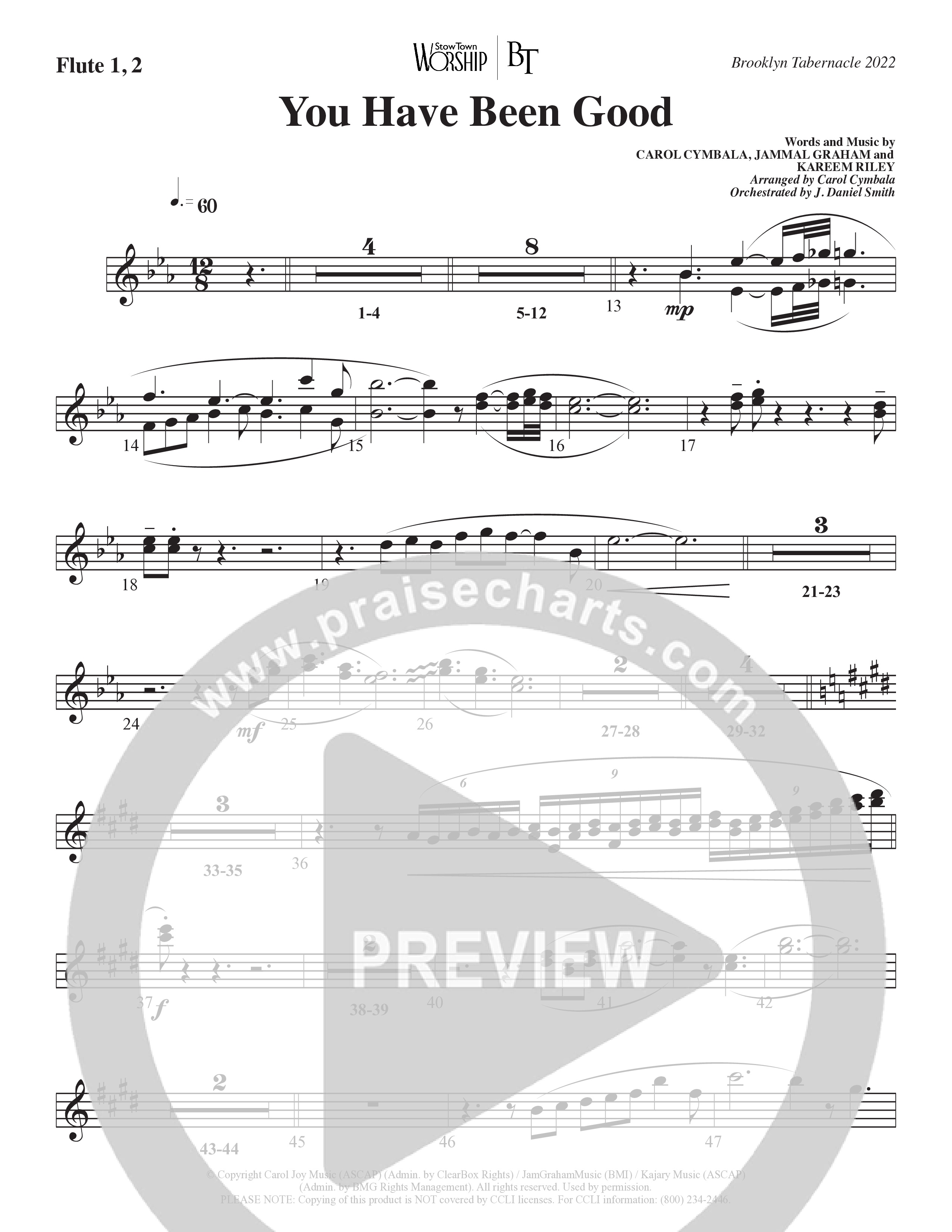 You Have Been Good (Choral Anthem SATB) Flute 1/2 (The Brooklyn Tabernacle Choir / Arr. Carol Cymbala / Orch. J. Daniel Smith)