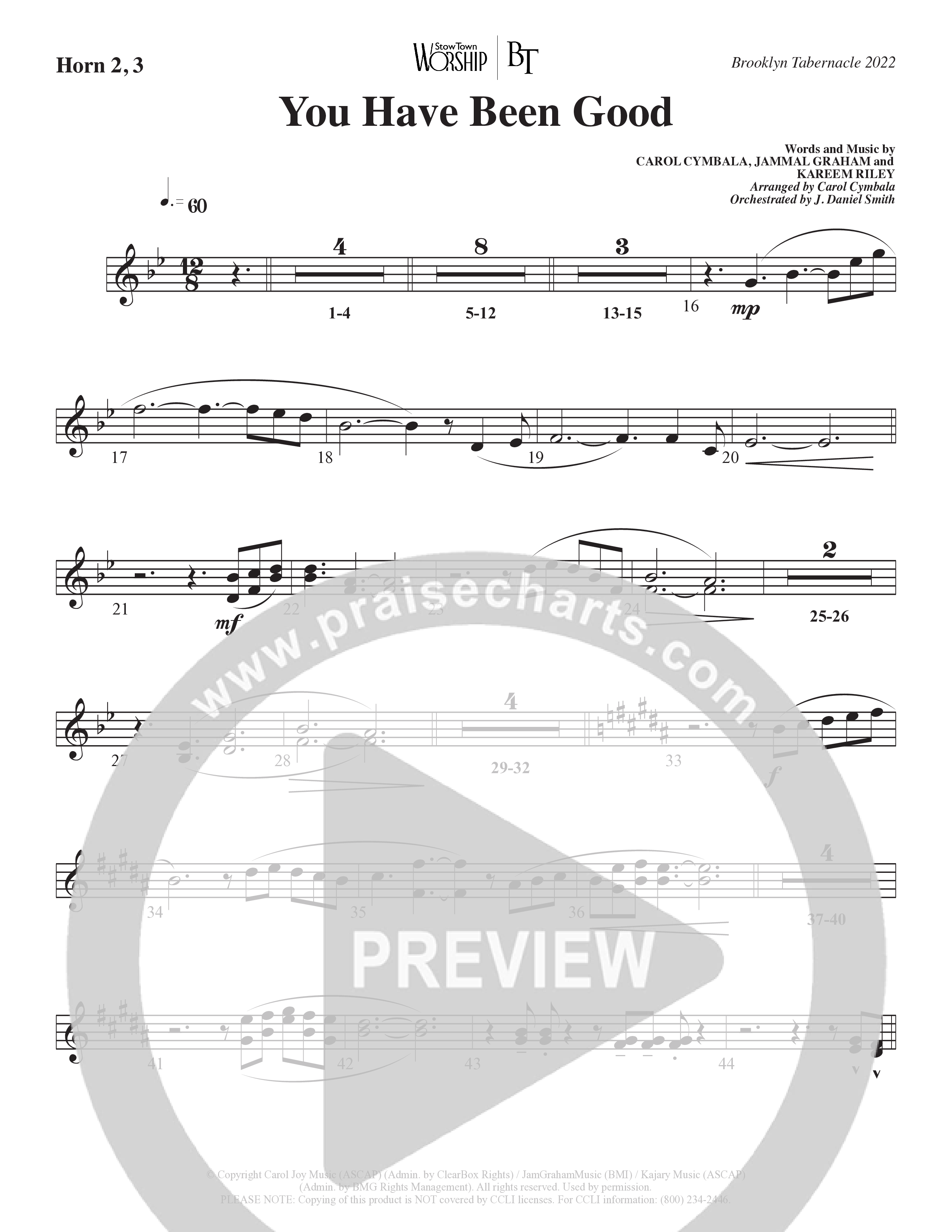 You Have Been Good (Choral Anthem SATB) French Horn (The Brooklyn Tabernacle Choir / Arr. Carol Cymbala / Orch. J. Daniel Smith)