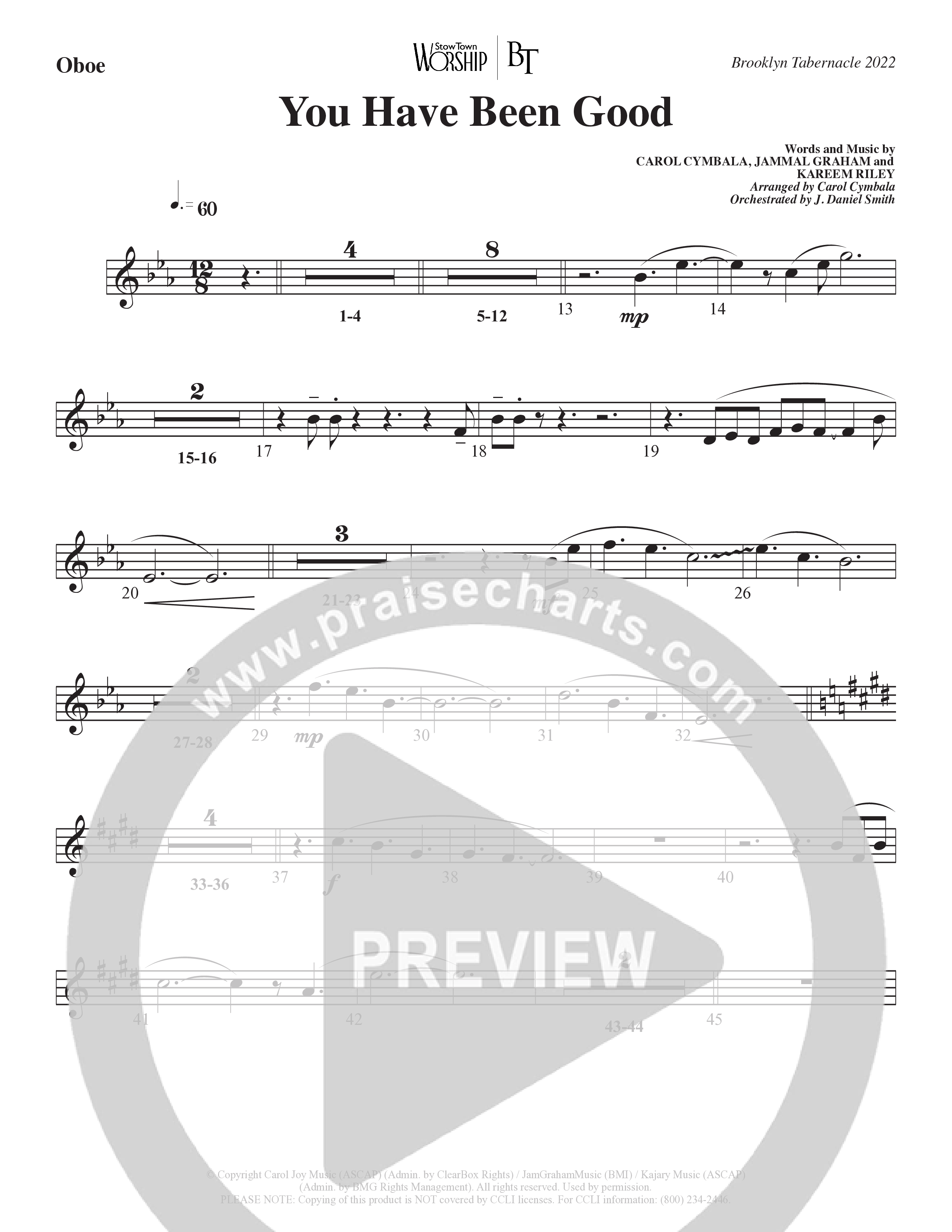 You Have Been Good (Choral Anthem SATB) Oboe (The Brooklyn Tabernacle Choir / Arr. Carol Cymbala / Orch. J. Daniel Smith)