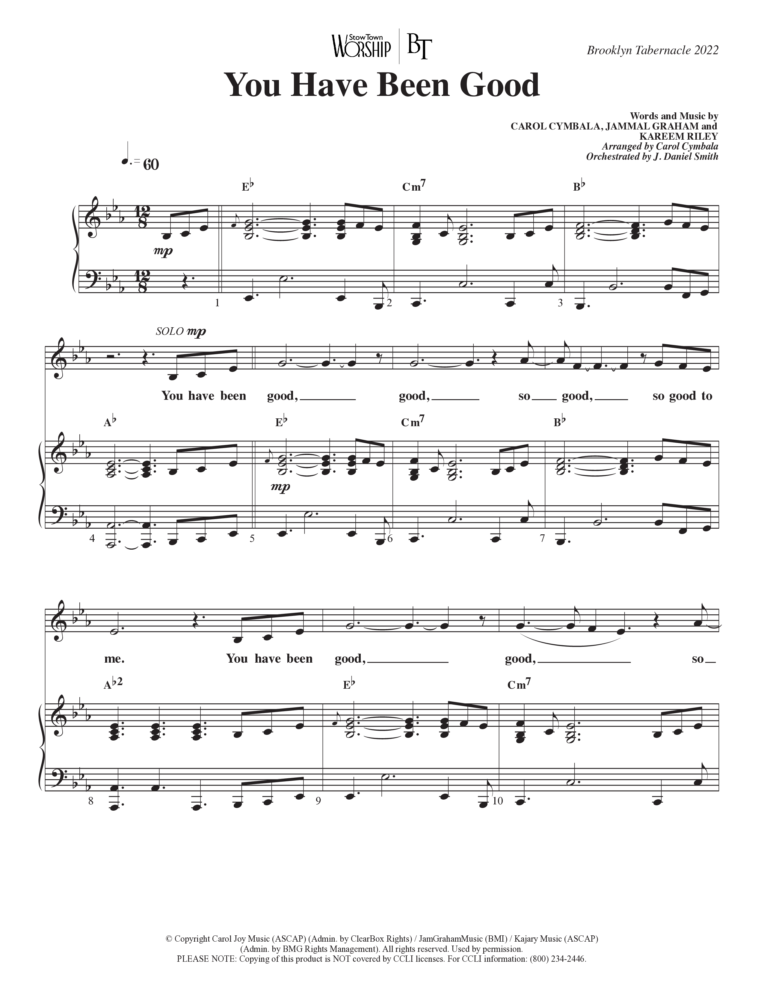 You Have Been Good (Choral Anthem SATB) Anthem (SATB/Piano) (The Brooklyn Tabernacle Choir / Arr. Carol Cymbala / Orch. J. Daniel Smith)