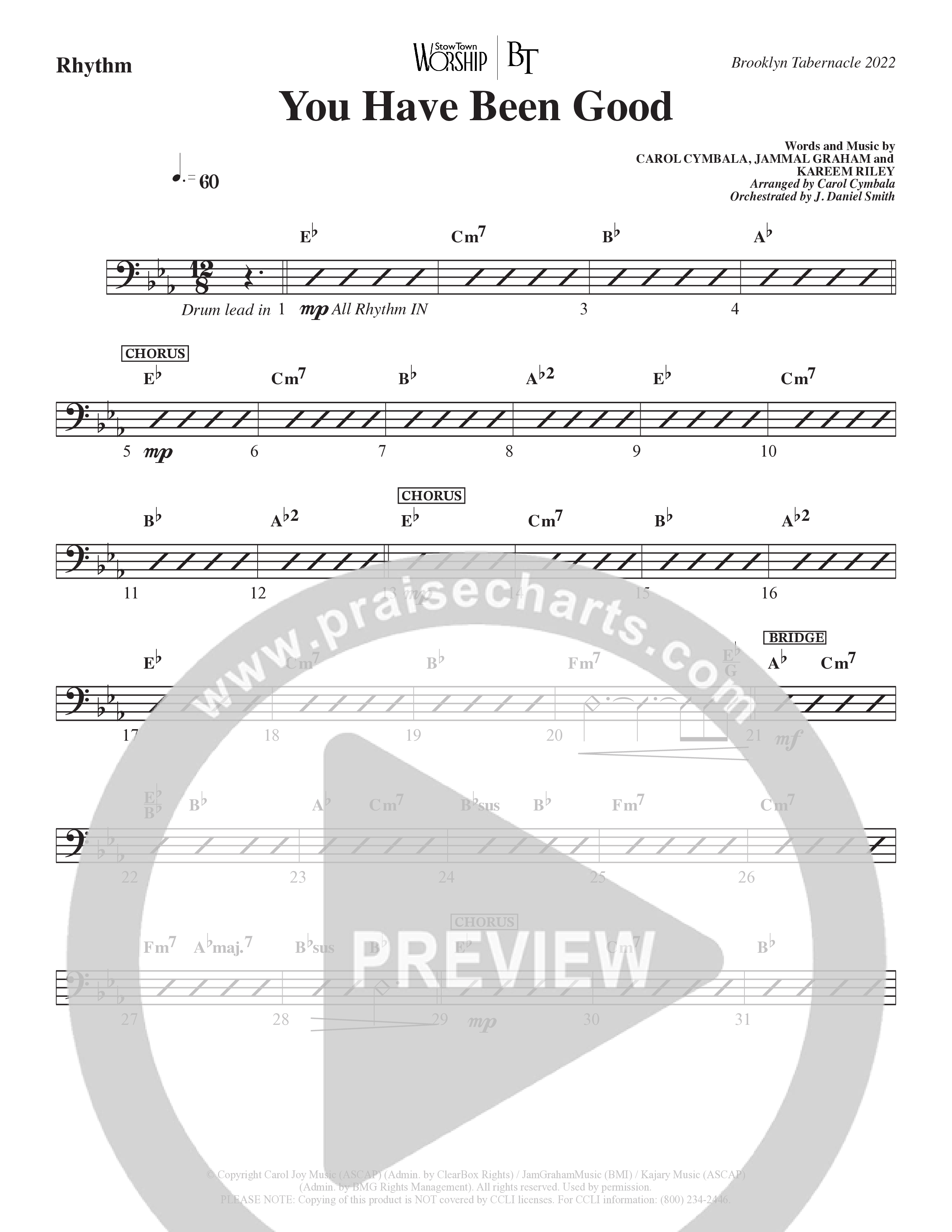 You Have Been Good (Choral Anthem SATB) Rhythm Chart (The Brooklyn Tabernacle Choir / Arr. Carol Cymbala / Orch. J. Daniel Smith)