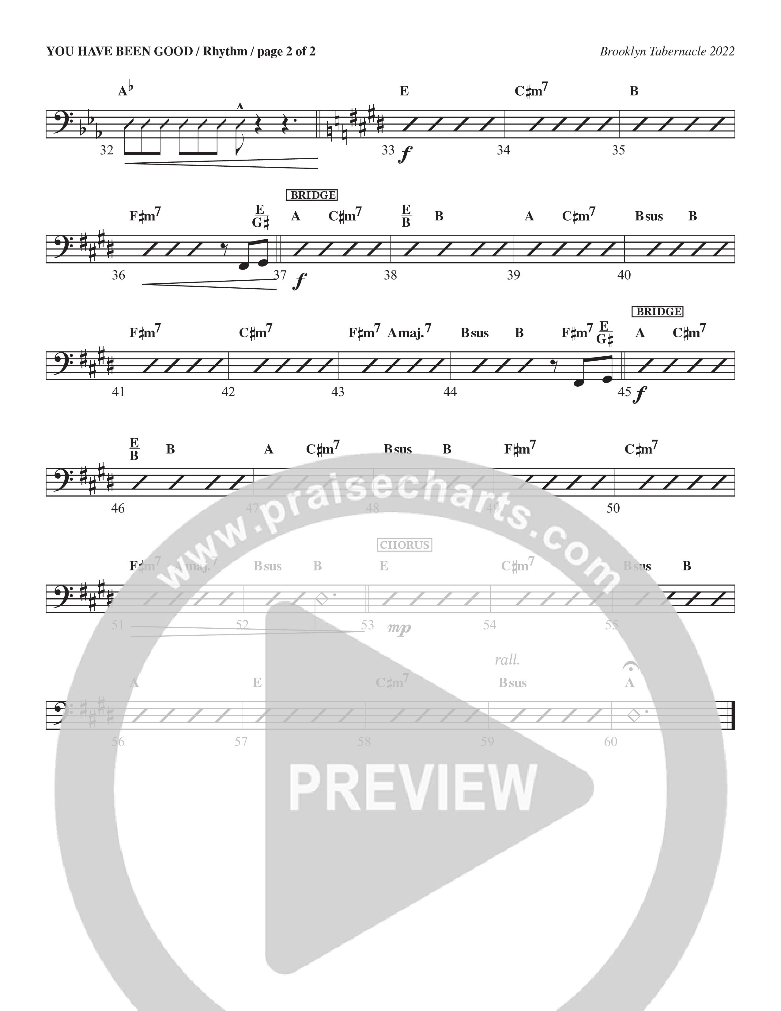 You Have Been Good (Choral Anthem SATB) Rhythm Chart (The Brooklyn Tabernacle Choir / Arr. Carol Cymbala / Orch. J. Daniel Smith)