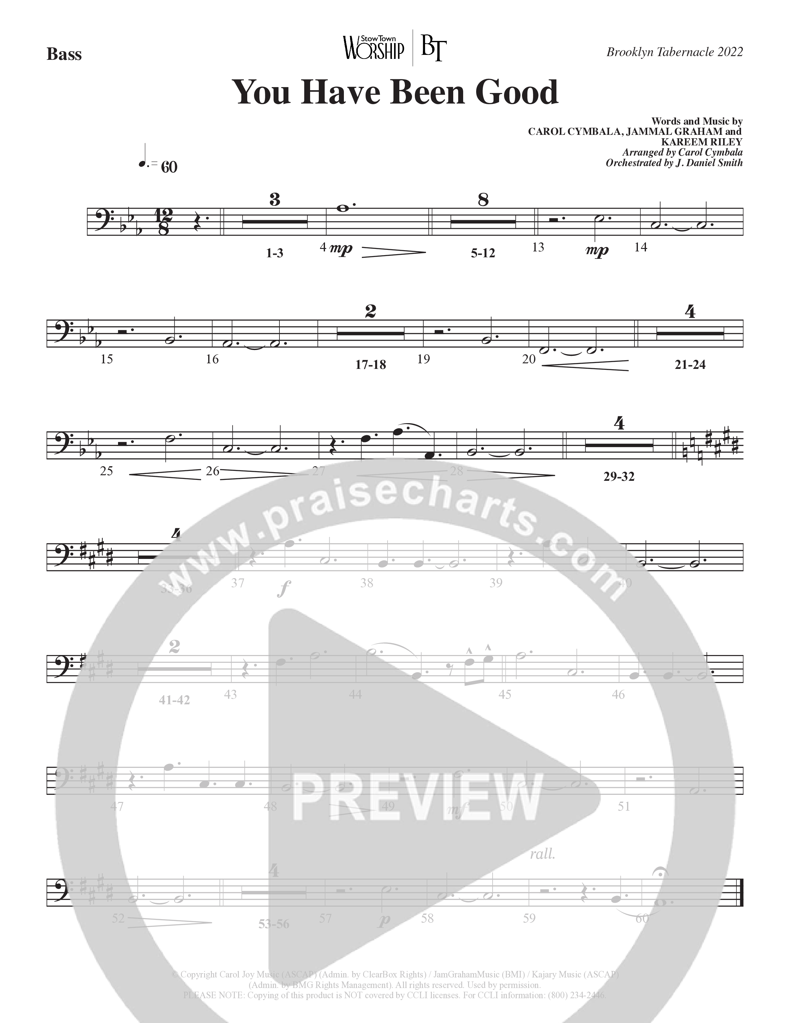 You Have Been Good (Choral Anthem SATB) String Bass (The Brooklyn Tabernacle Choir / Arr. Carol Cymbala / Orch. J. Daniel Smith)